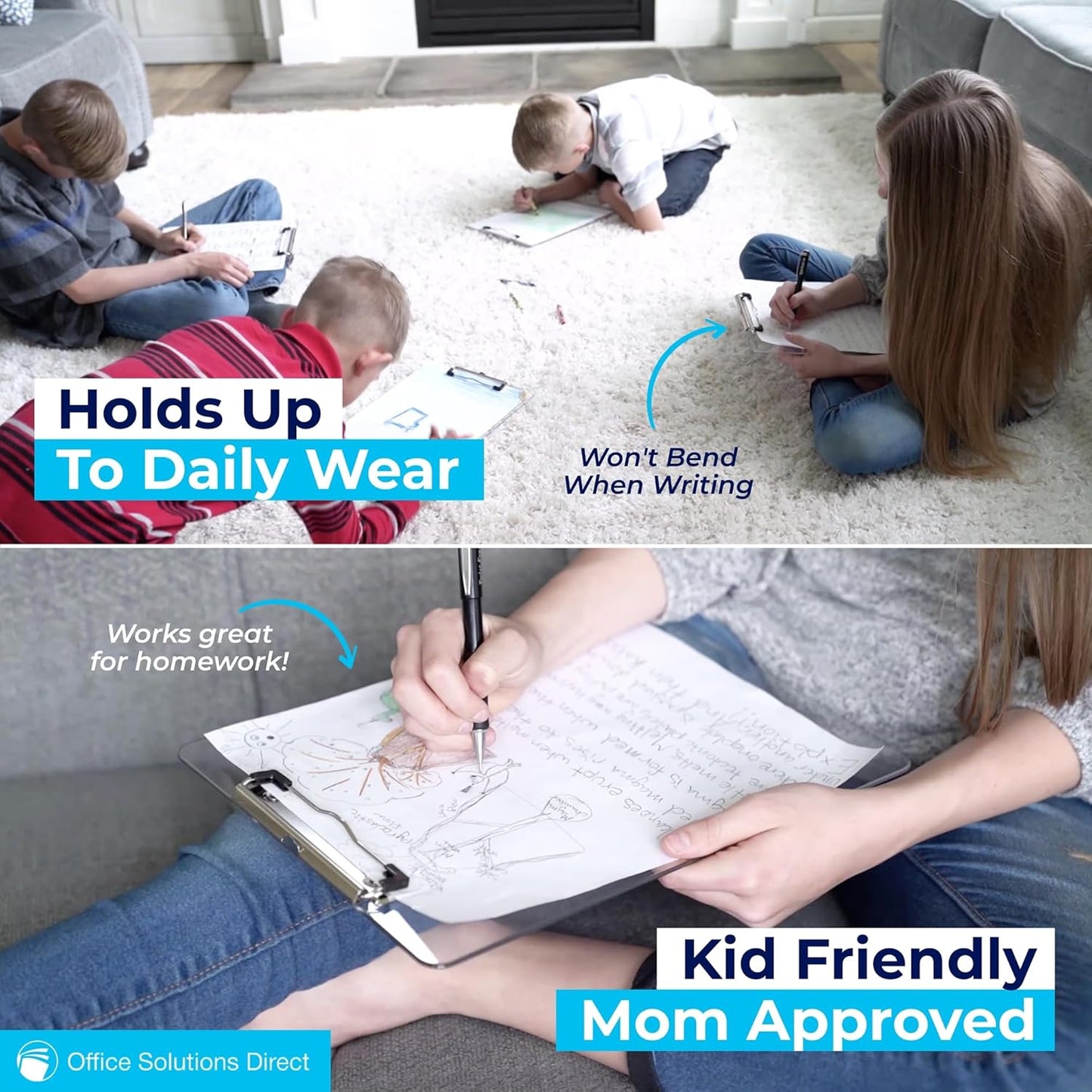 Plastic Clipboards (Set of 12) Transparent Clipboard (Clear) Strong 12.5 x 9 Inch | Holds 100 Sheets! Acrylic Clipboards with Low Profile Clip | Bulk Back to School Supplies for Teachers