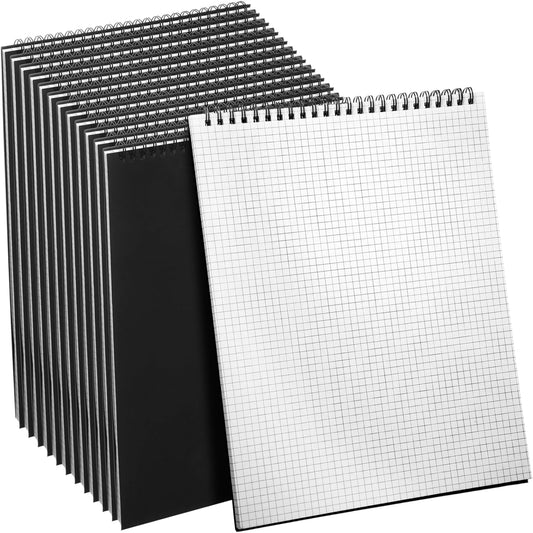 12 Pack Top Spiral Graph Paper Notebooks 8.7 X11.4 Inch A4 Grid Paper Notepad 70 Sheet Memo Steno Pad for Engineering Writing Sketching Drawing School Office Supplies (Black)