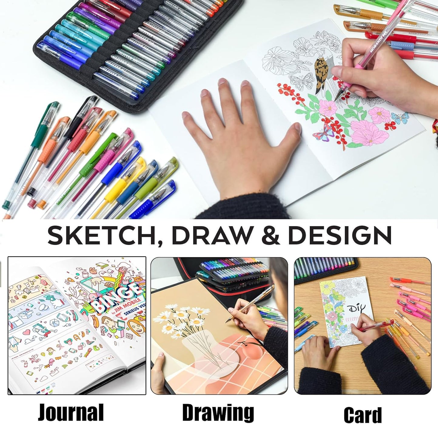 90 Pack Blue Tone Gel Pens, 30 Pens with 60 Refills, 40% More Ink, Multicolor, Adults Coloring Books Drawing Doodling Scrapbook Journaling