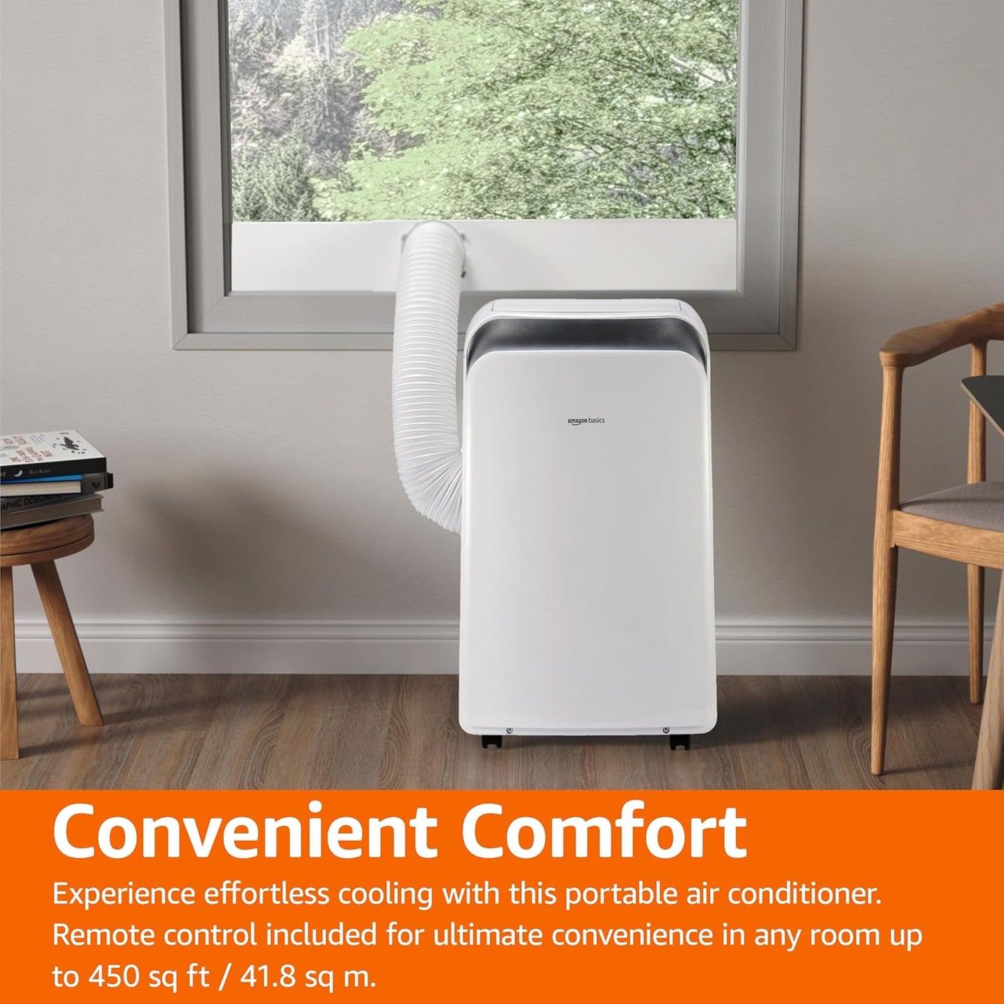 Amazon Basics 3-In-1 Portable Air Conditioner, 10000 BTU (ASHRAE), Cools Up to 450 Sqf, Portable AC with Cool/Dry (Dehumidifier)/Fan-Only Functions, Auto Mode, Sleep Mode, Timer, White