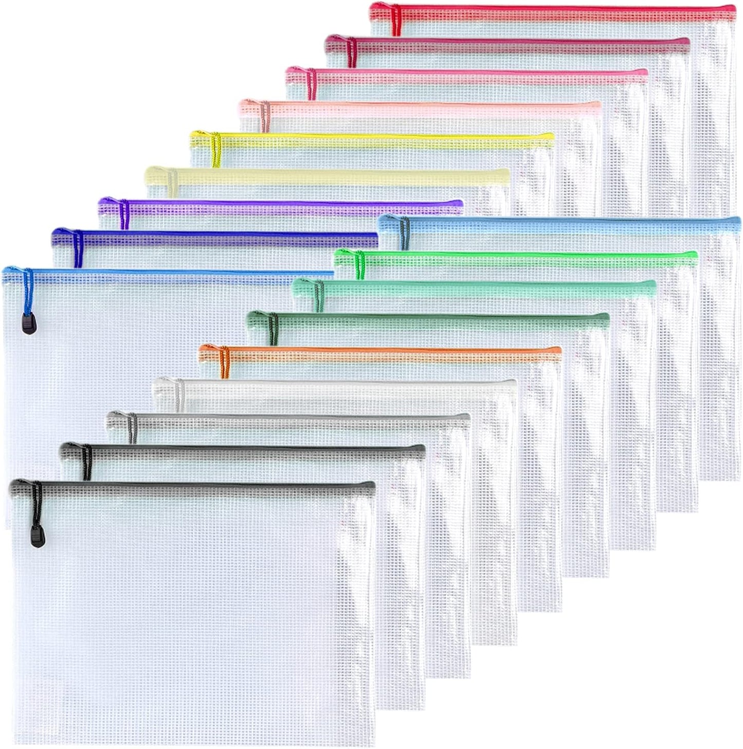 Oaimyy-18 PCS-6" x 8" Inch -Mesh Zipper Pouch, Plastic Zip File Folders Puzzle Bags for Organizing,Office Supplies,Travel,Home Storage-Multicolor