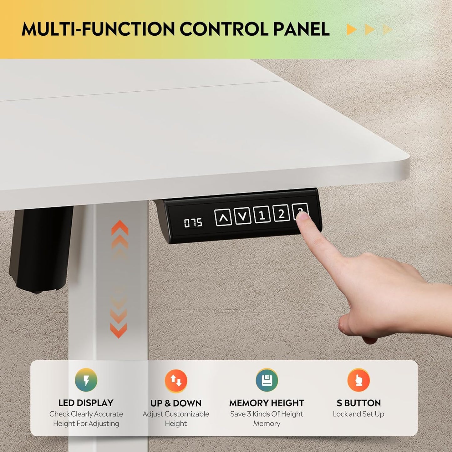 DEVAISE 55 Inch Electric Standing Desk, 3 Adjustable Height Stand up Desk for Home Office, Ergonomic Sit to Stand Desk with LED Touchscreen, Headphone Hook, 3 Memory Preset Computer Desk (White)