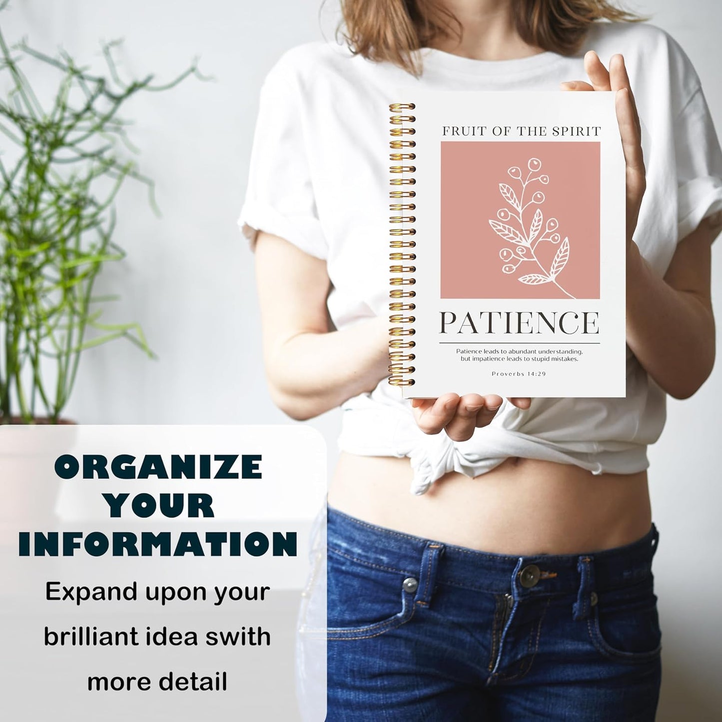 BearCake Fruit of the Spirit Patience Christian Notebook Journal, Christian Gifts for Women, Bible Notebooks for Note Taking, Bible Journaling Notebook, Hardcover Spiral Notebook 5.5x8.3