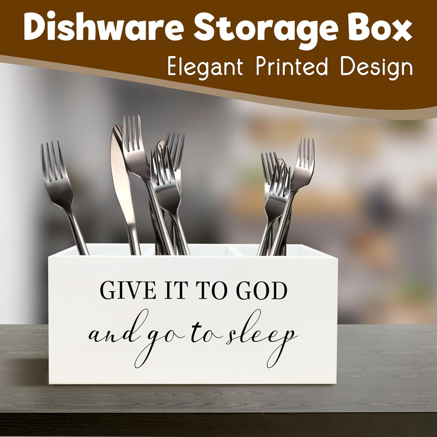 Give it To God and Go To Sleep Christian Sign Pen Holder for Bedroom Decor Desk Shelf, Prayer Sign Christian Gifts for Women Religion Decor Wooden Pencil Organizer