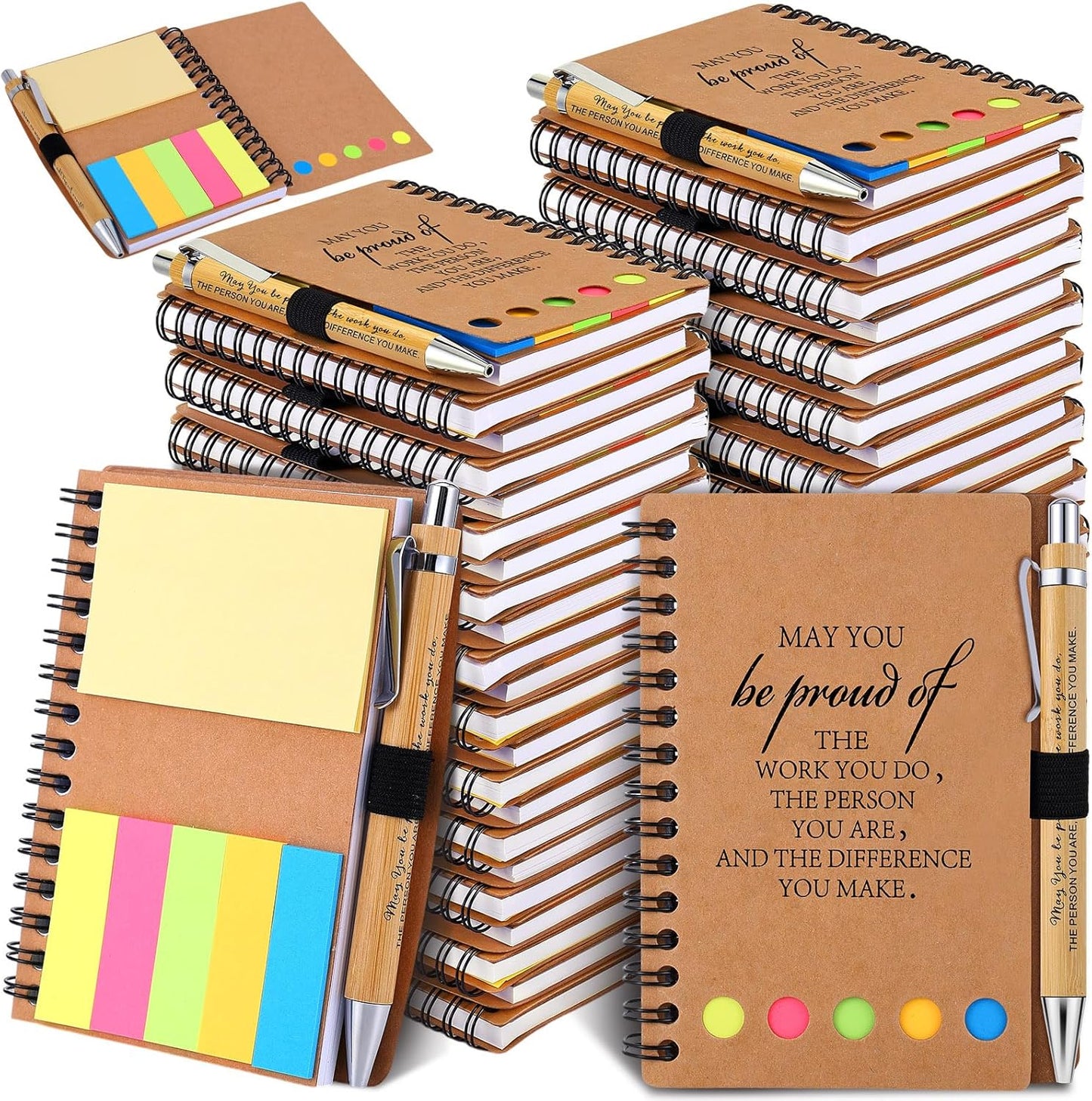 40 Sets Employee Appreciation Gifts Encouragement Inspirational Spiral Notebooks with Sticky Notes Notepads Thank You Bamboo Ballpoint Pens for Nurse Coworker Teacher (MAY YOU)