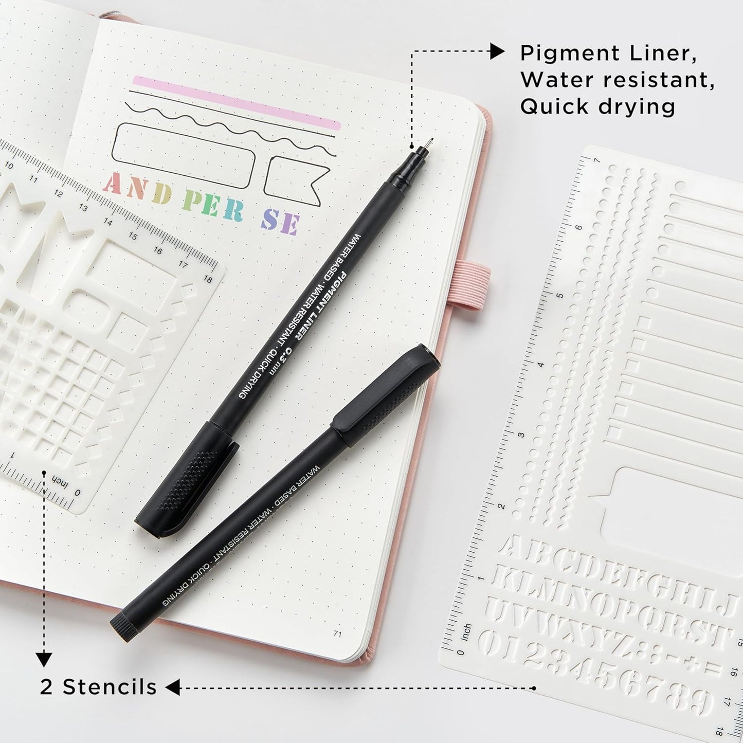 &And Per Se Bullet Dotted Journal Notebook, A5 Leather Hardcover, 176 Numbered Pages 100GSM Thick Dotted Paper, 2 Sheets of Stencils Included - 5.7'' x 8'' (Cyan)