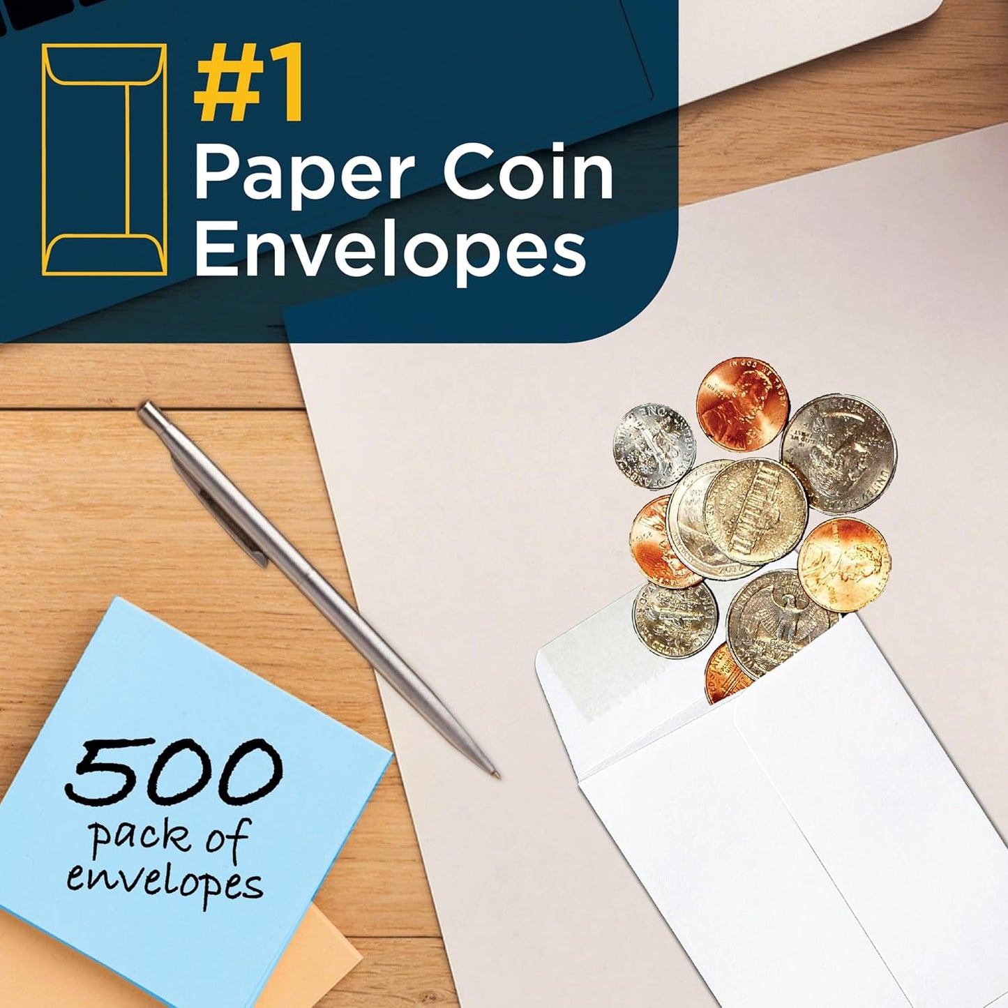 Guardian #1 Paper Coin Envelopes with Gummed Flaps, Pack of 500 Blank Small Envelopes for Gift Cards, Coins, Receipts, Stamps, Small Parts Storage, and More, 2 ¼ Inches x 3 ½ Inches, White