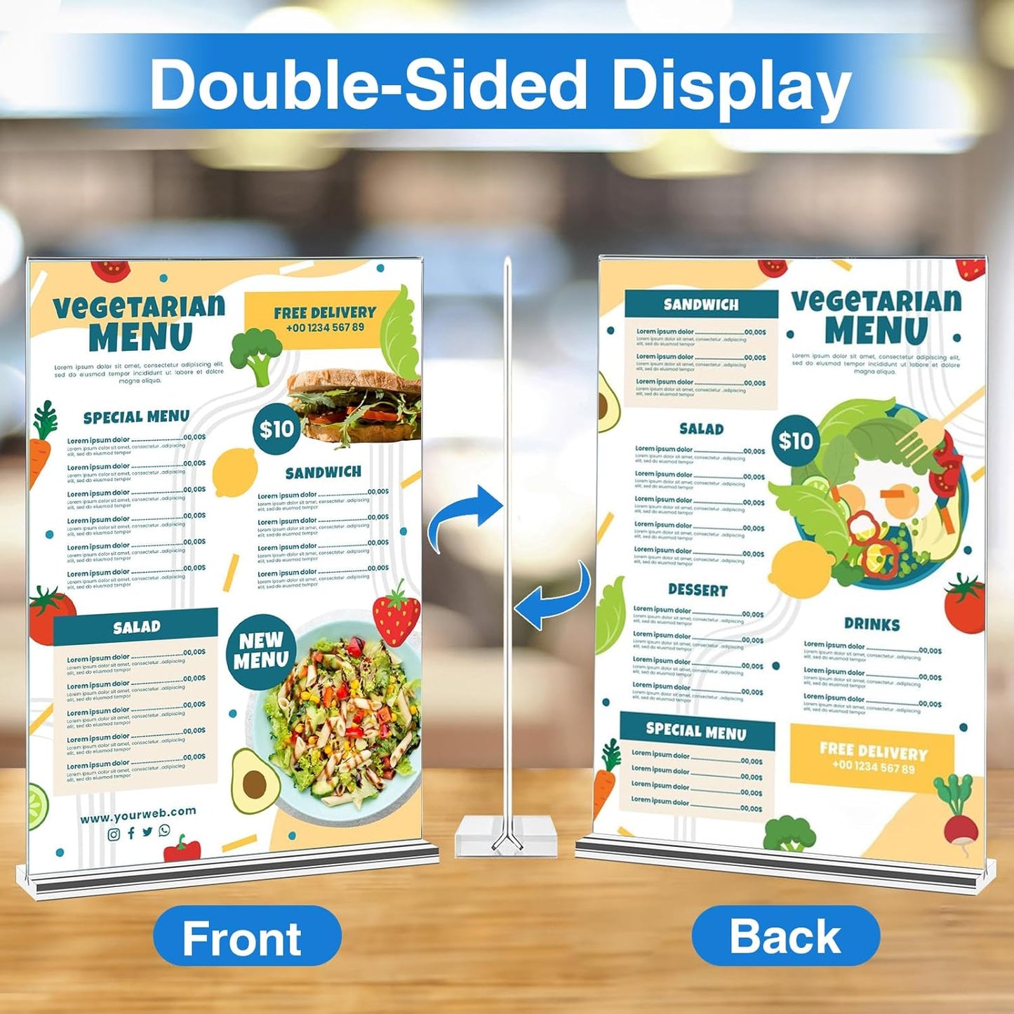 26 Pack Acrylic Sign Holder 4 x 6 Clear Display Table Signs Stand, Double Sided T Shape Flyer Holder Plastic for Picture Paper Frame Holder Home Office Menu Retail Show Fair