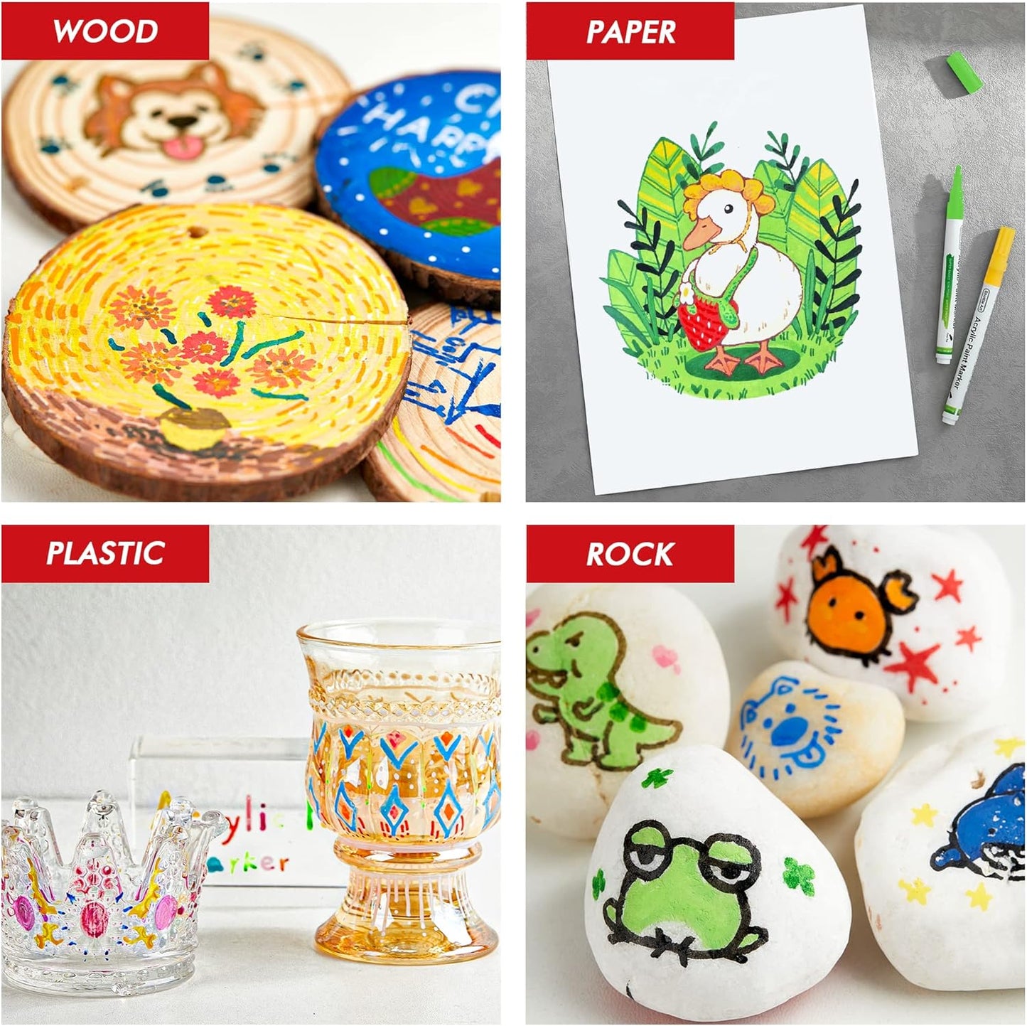 Shuttle Art Paint Pens, 42 Colors Acrylic Paint Markers, Low-Odor Water-Based Quick Dry Paint Markers for Rock, Wood, Metal, Plastic, Glass, Canvas, Ceramic