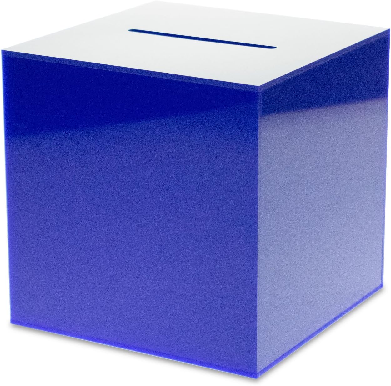 Source One Premium Acrylic Cube Donation Box with Deluxe Rear Open Door and Cam Lock Suggestion Box (10 Inch, Blue)