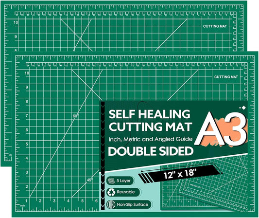 2 Packs Self Healing Cutting Mat 12" x 18" Rotary Cutting Sewing Mat A3, 5-Ply Cutting Board for Crafting, Sewing, Scrapbooking, Quilting and Precision Cutting
