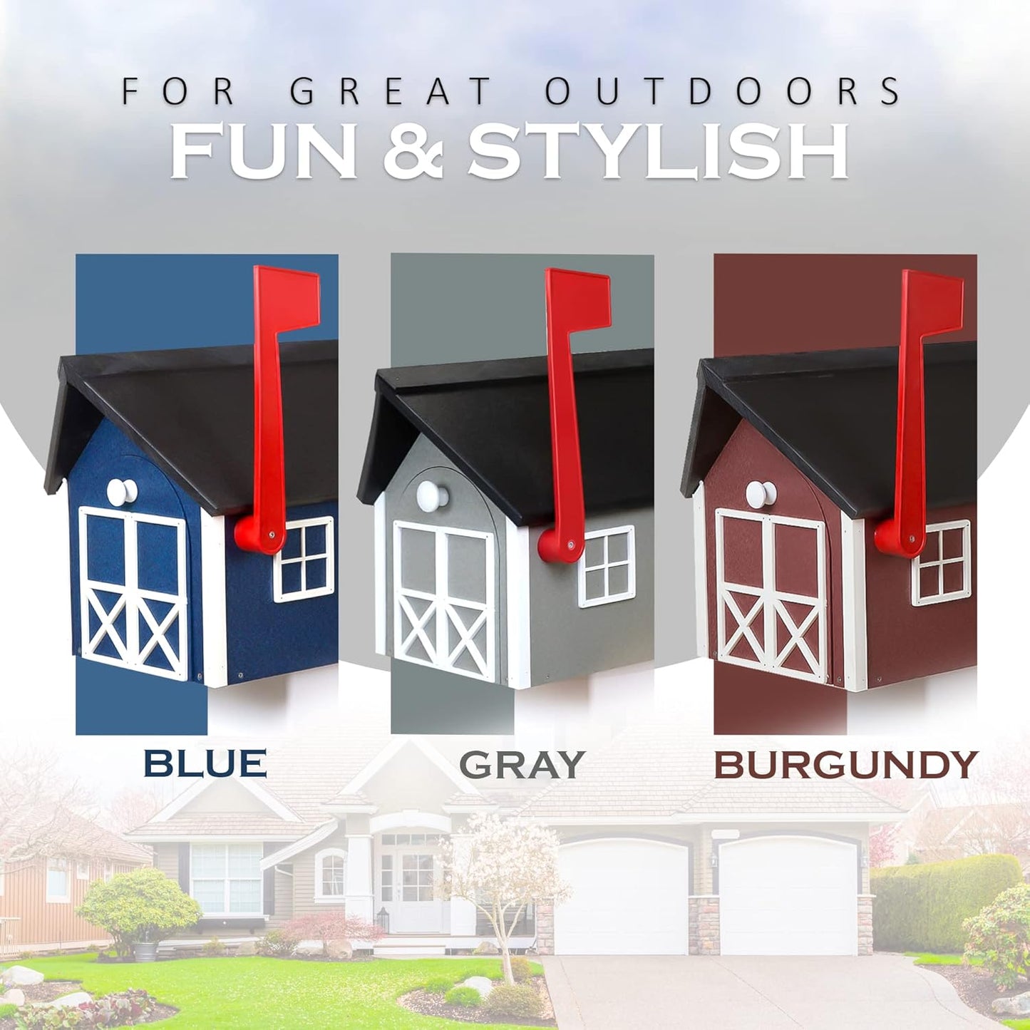Peaceful Classics Poly Mailbox- Durable, Weather-Resistant Amish Craftsman Mailboxes for Outside Uses Like Front Yard and Road Side- Long-Lasting, Decorative, Modern Mailbox (Burgundy).