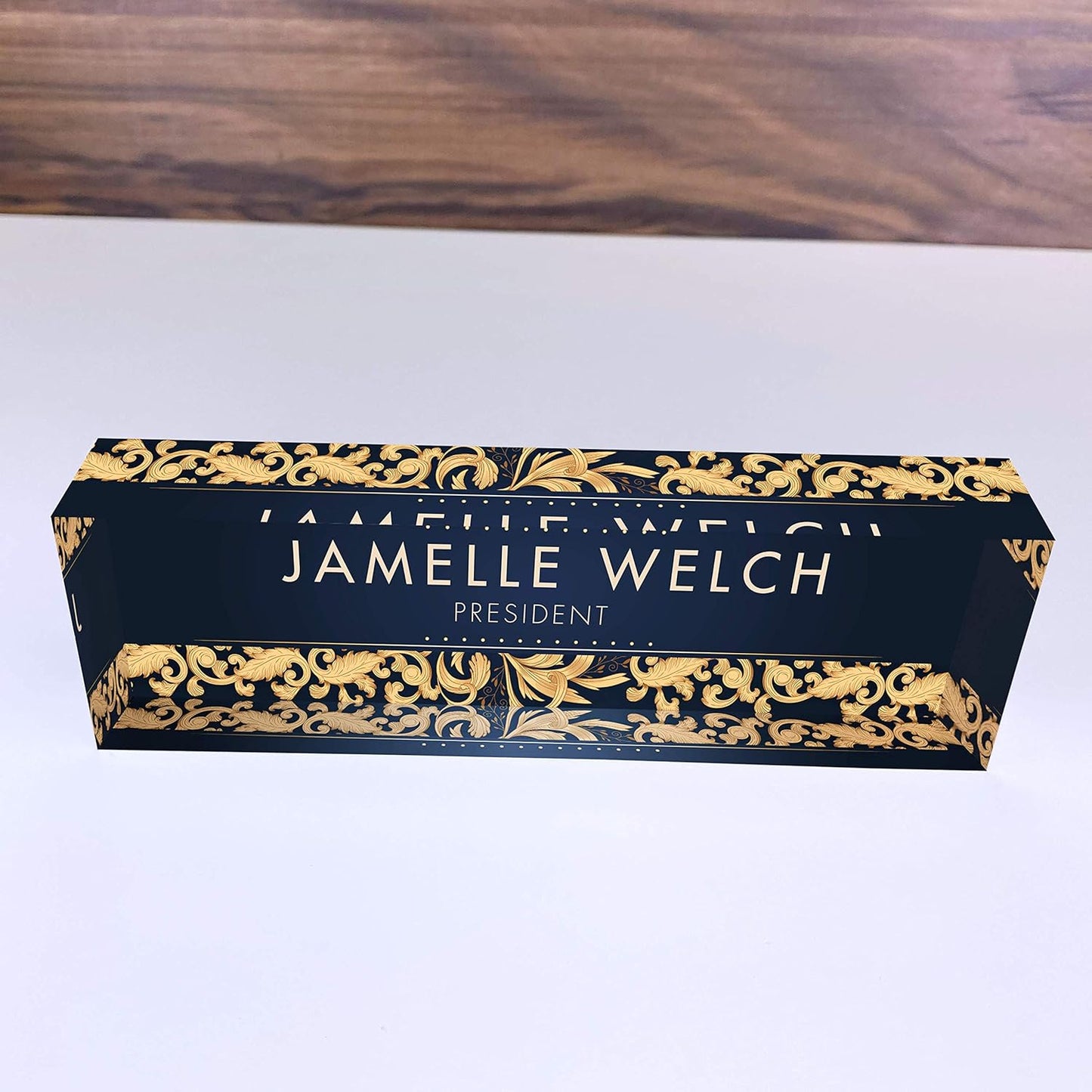 Artblox Personalized Name Plate For Desk | Black & White Marble Design On Clear Acrylic Glass | Custom Plaque Desk Name Plate Personalized Your Name And Credentials Office Office Sign Engraved Plaque