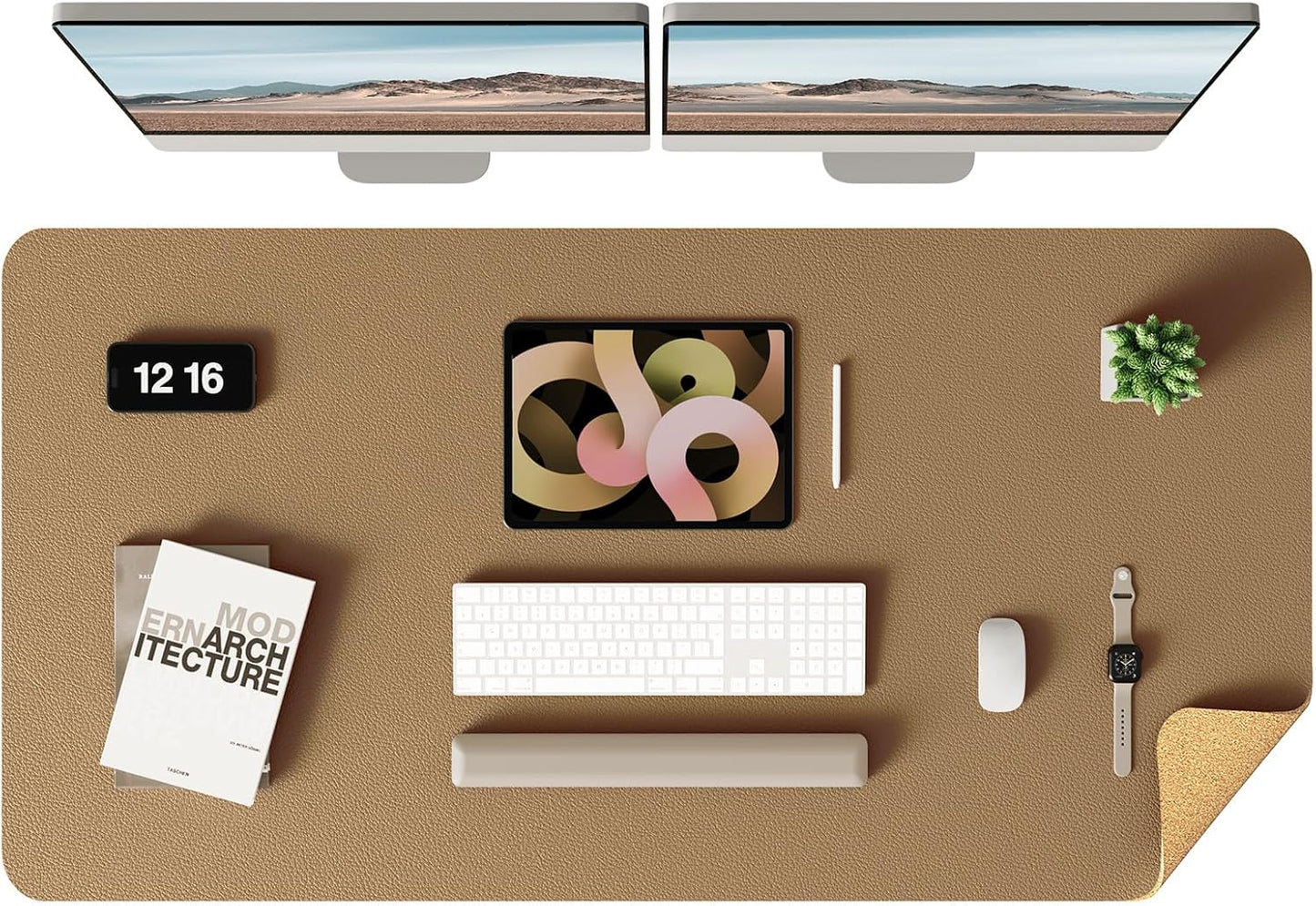 YSAGi Double-Sided Desk Mat, Eco Cork & Leather Desk Protector, Large Mouse Pad & Writing Pad for Office/Home (Khaki+Cork, 47.2" x 23.6")