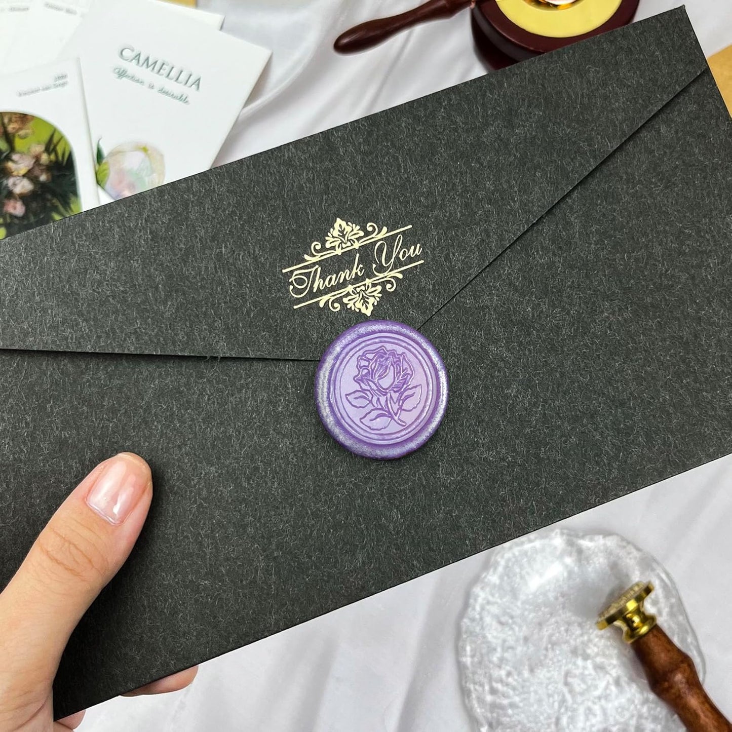 25Pcs Wax Seal Stickers Handmade Envelope Seals Self Adhesive Wax Stickers for Wedding Party Invitations, Envelope, Gift Wrap, Christmas(Rose Style, Lilac Purple)