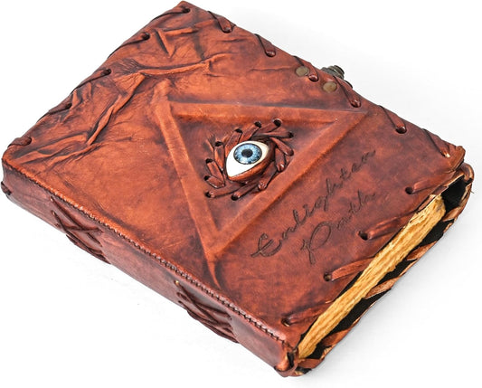 Hocus Pocus Book of Spells – Third Eye Leather Bound Journal with Vintage Clasp Lock – 200 Page Antique Deckle Edge Paper Grimoire Vintage Journal Witchcraft Gift for Men & Women