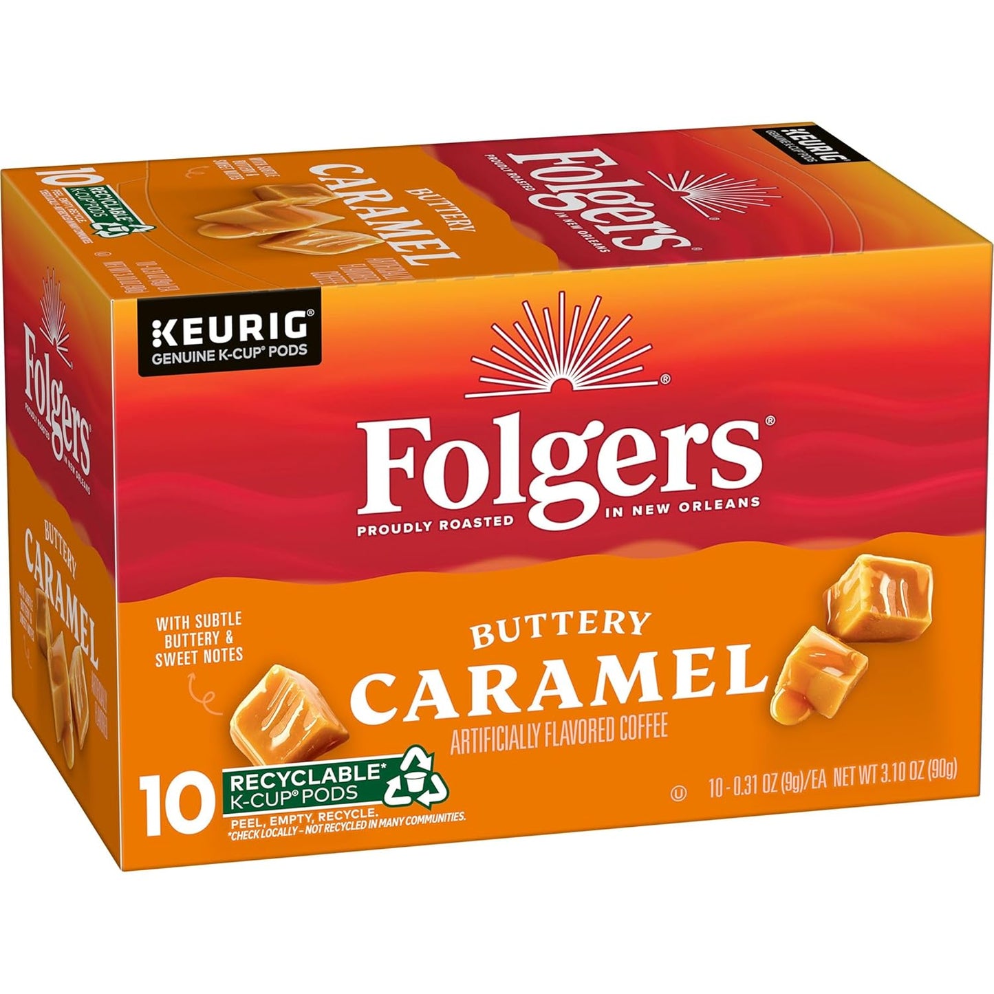 Folgers Buttery Caramel Artificially Flavored Coffee, Keurig K-Cup Pods, 10 Count Box (Pack of 6)