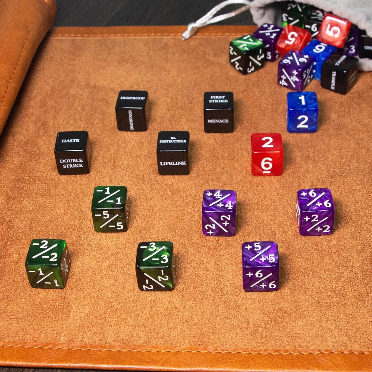 60 Pieces MTG Dice Abilities Keywords Counters Set - Counters Bulk Creature Stats Buff Tokens Magic The Gathering with 2 Dice Bags for MTG,TCG,Card Games Accessories