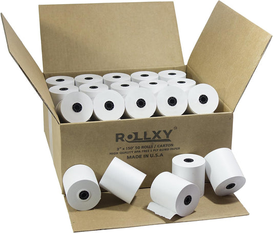 3" x 150' 1-Ply Bond (50 Rolls), Works for TM-U200B, TM-U200D, TM-U210, TM-U220