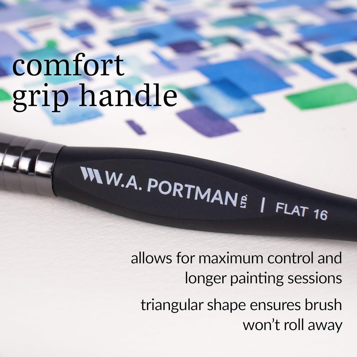 WA Portman Flat Paint Brushes 4pc Set - 100% Vegan, Cruelty-Free Artist Paint Brushes for Acrylic Painting and Watercolor Painting - Professional Art Brush Set with Triangular Comfort Grip
