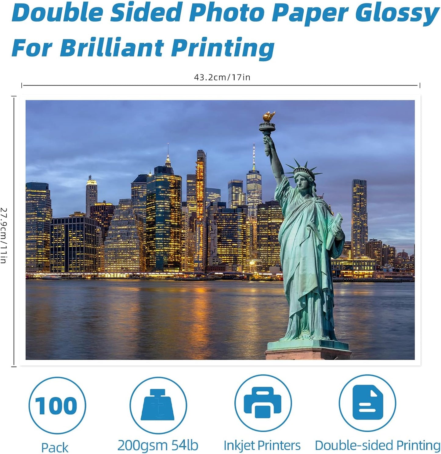 UinkitDouble Sided Photo Paper Glossy 8.5x11 54lbs Inkjet for Dye Ink 200Gsm Value Bulk Pack Picture 8.5 x 11 9.5Mil for Inkjet Printing Printer (100, 11x17)