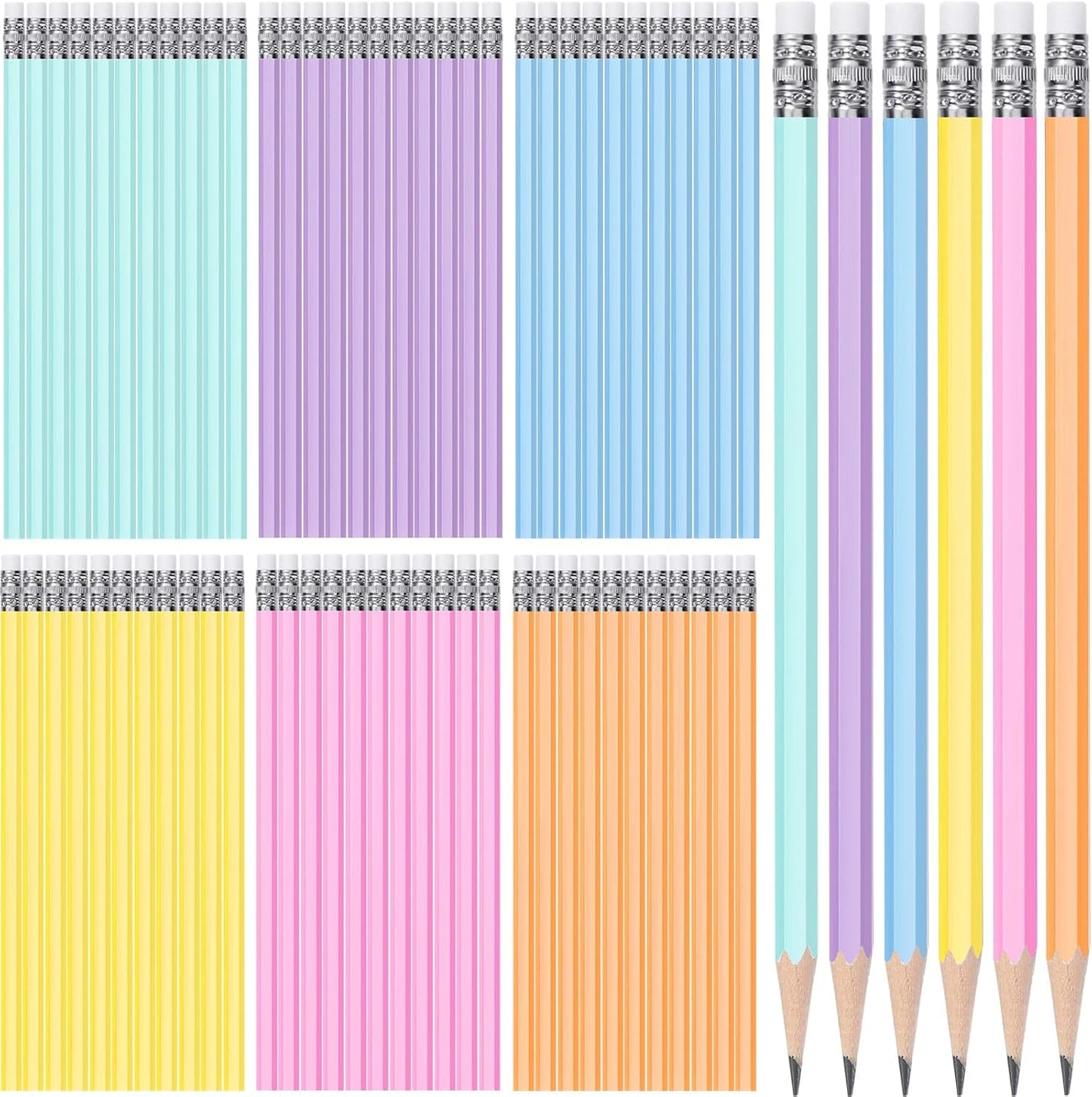 TecUnite 60 Pcs HB Pencils #2 Unsharpened Wood Cased Pencils with Eraser Hexagonal Pencil Cute Graphite No 2 Pen for Adults Gifts Exam School Office Sketching Learning(Macaron Color, Silver)