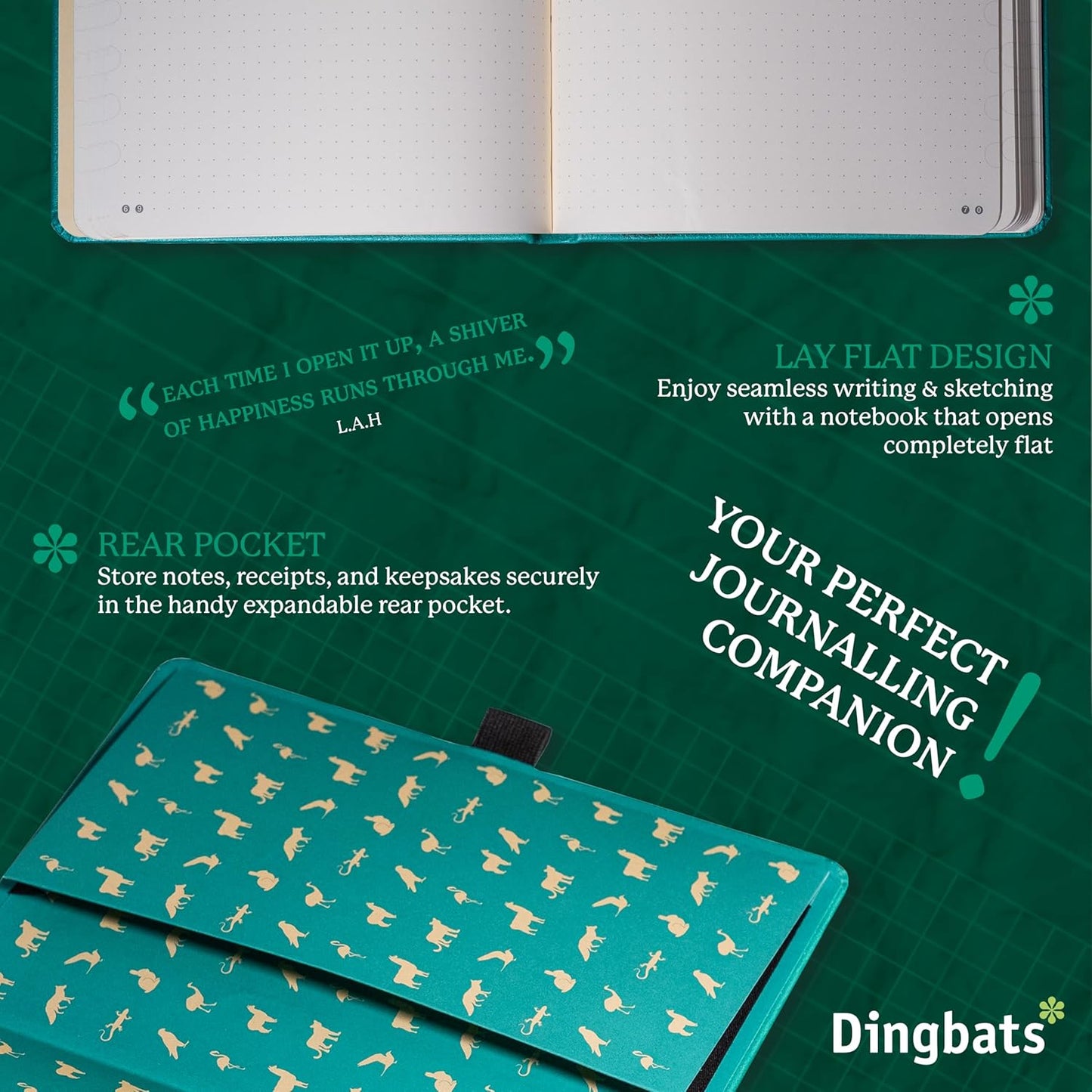Dingbats* Earth Dotted Writing Journal Notebook A5 - Vegan Leather Hardcover - Ideal for Work, Travel - Pocket, Elastic Closure & Bookmark