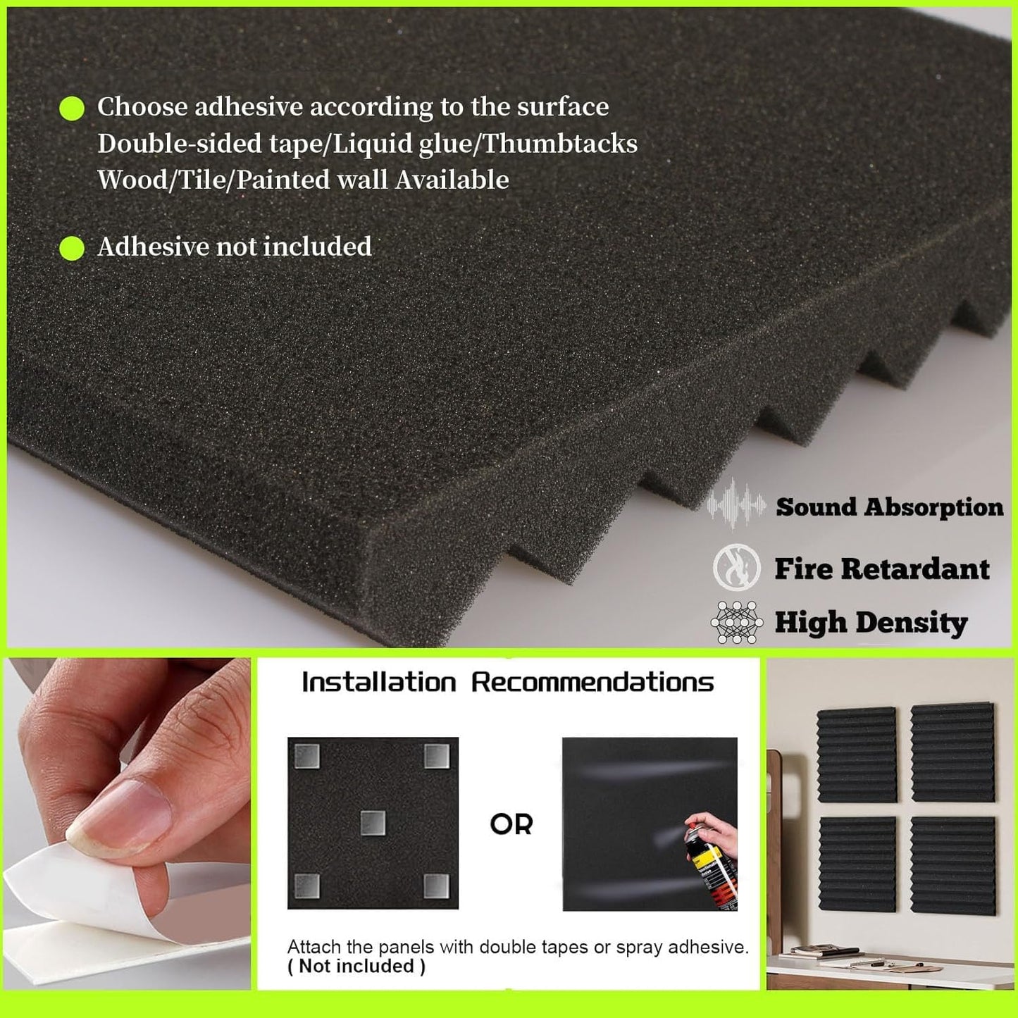 54 Pack Sound Proof Foam Panels for Walls, Thickened 2x12x12 Inches Wedges Acoustic Panels Sound Absorbing, High Density Pyramid Noise Reduction Panels