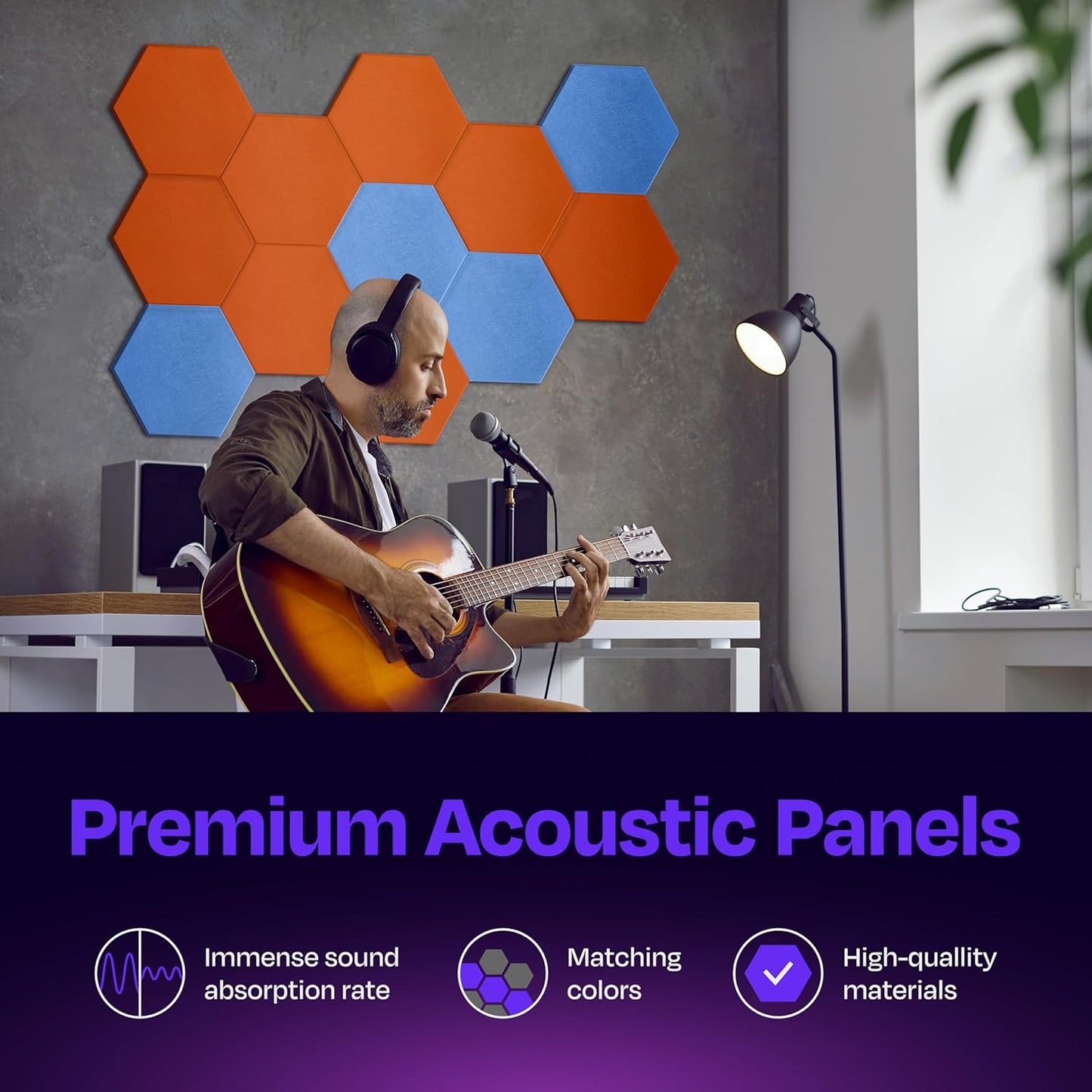 Acoustic Panels 12-Pack Soundproof Wall Panels 12"X10.4"X0.4" Sound Panels High Density Sound Dampening Panels - [Poppy Orange Hexagon]