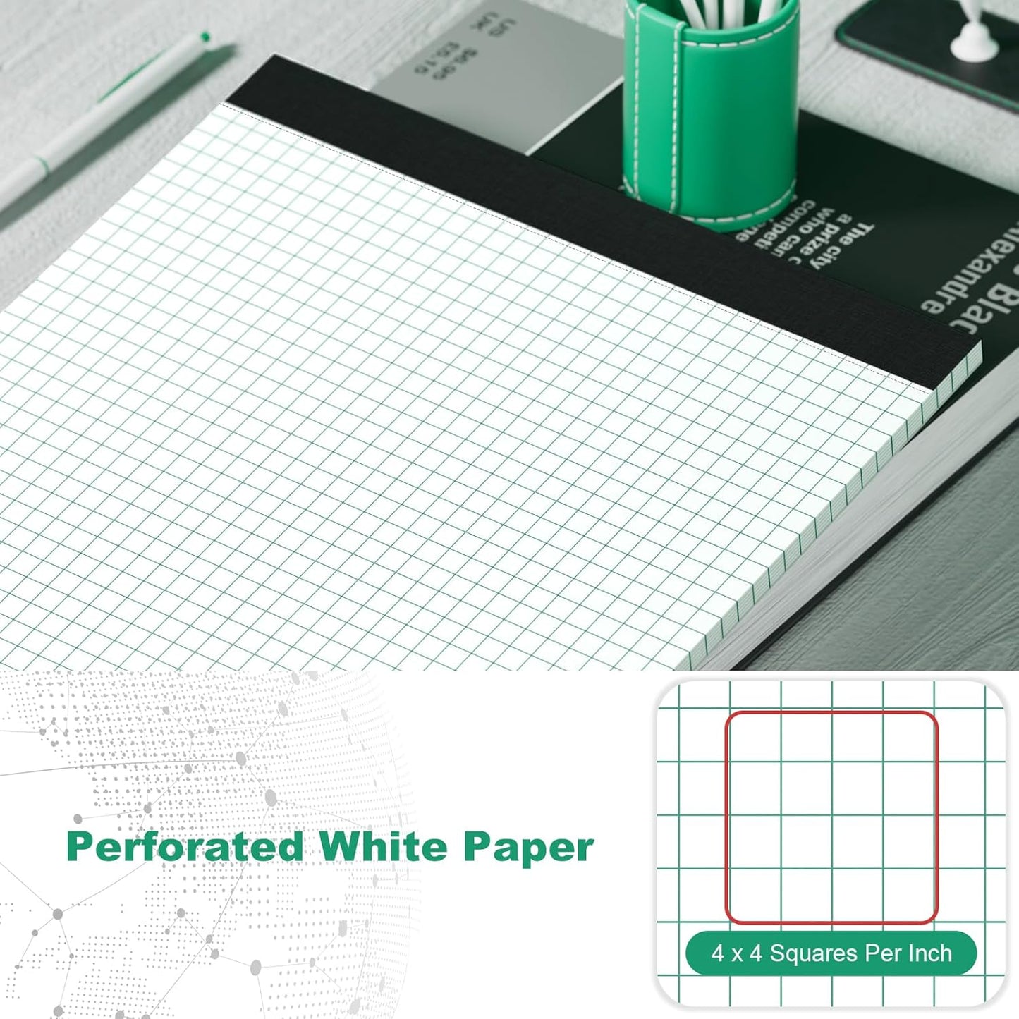 2 Pack Graph Paper Pad 8.5 x 11 Quad Ruled Graph Pads 4x4, White Grid Paper Pad Letter Size 8.5 x 11-Inch, Micro-Perforated Graph Paper Notebook Square Math Paper Writing Pads for Office School