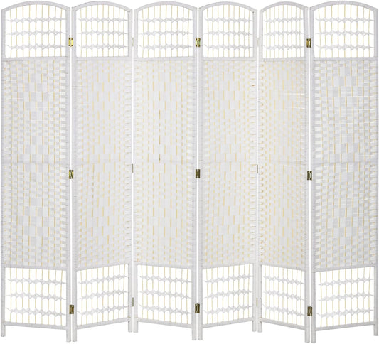 HOMCOM 6 Panel Room Divider, Folding Privacy Screen, 5.6' Room Separator, Wave Fiber Freestanding Partition Wall Divider, White