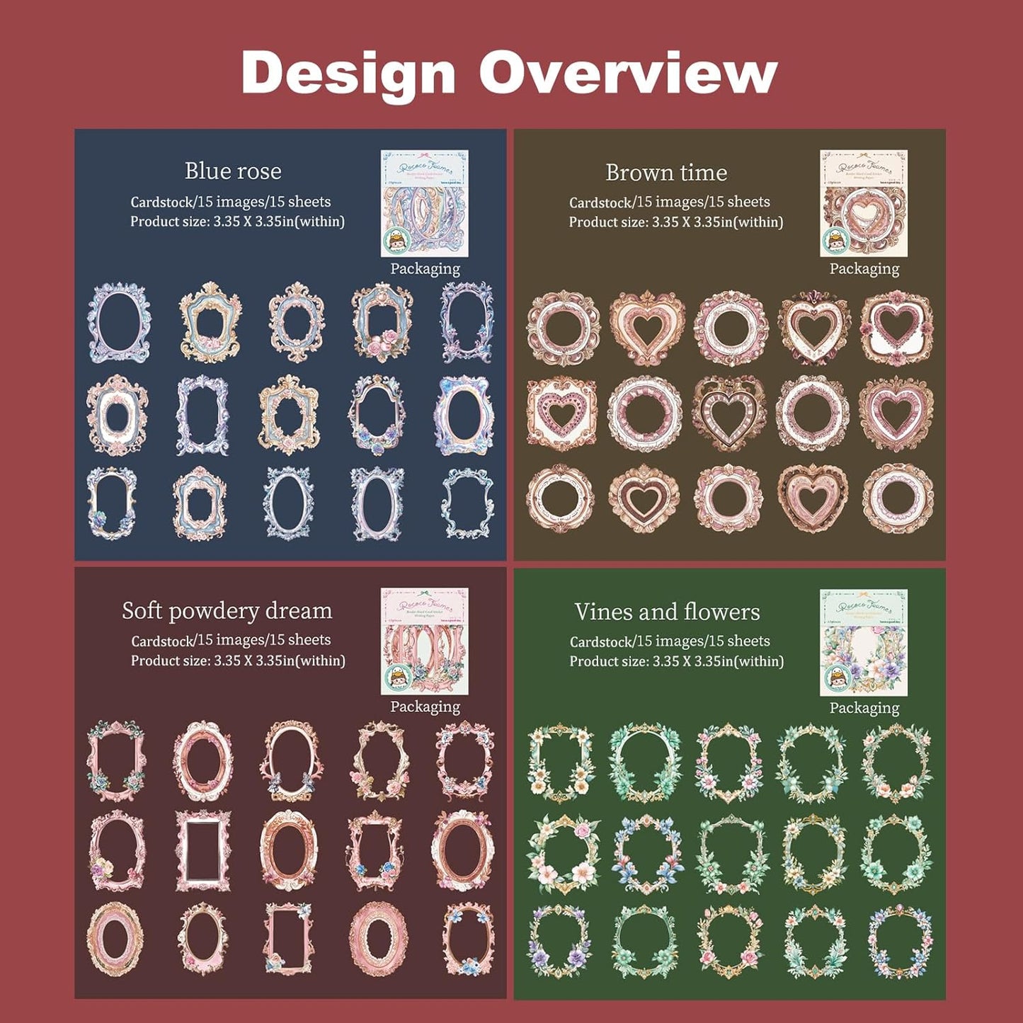 Baroque Frame Sticker Set, 60PCS Vintage Cardstock Borders for Scrapbooking, Journaling, DIY Crafts, and Planners