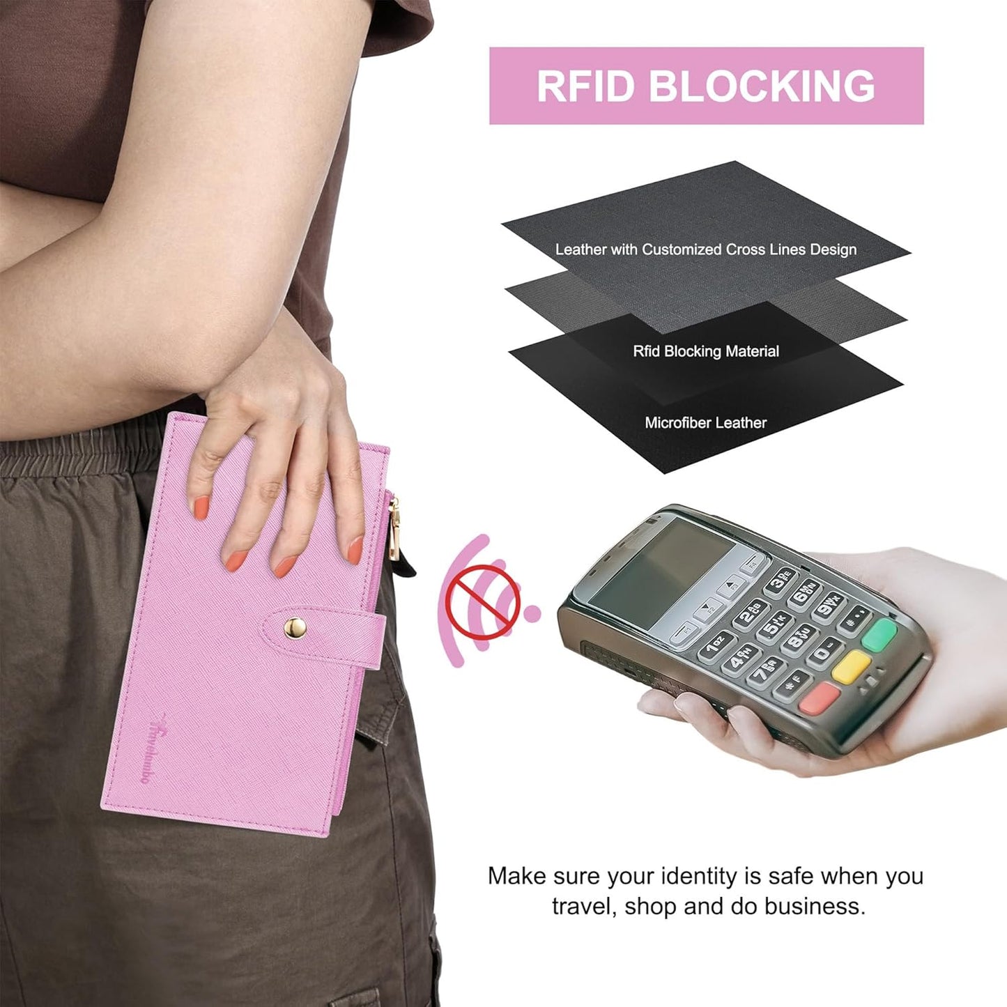 Travelambo RFID Wallet Women Large Size Bifold Multi Card Wallet Case with Zipper Pocke Credit Card Holder for Women