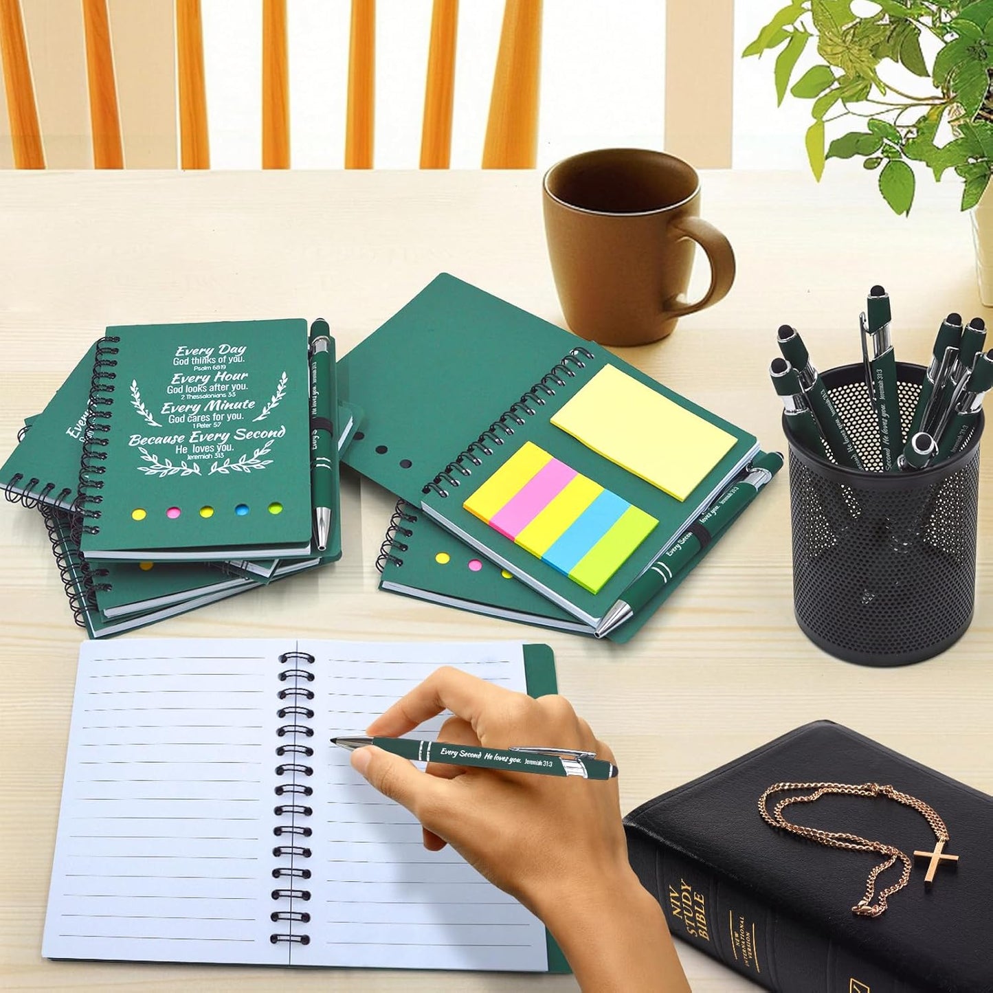 40 Pcs Bulk Fathers Day Christian Gifts Prayer Journal for Woman - 20 Set Religious Notepad with Christian Pen - Bible Notebook - Church Gifts for Inspirational, Bible Study, Devotions ( Green )