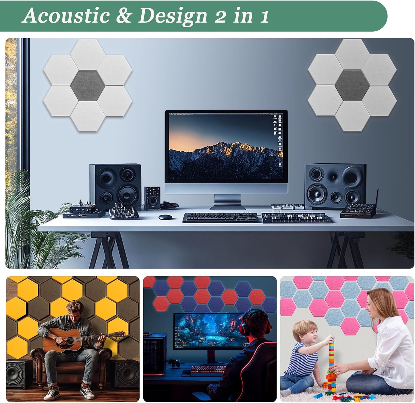 Hexagonal Acoustic Panels-18 Pack High-Density Sound Absorbing Panels 12"X10"X0.4" for Enhanced Noise Reduction, DIY Design, Idea for Studios, Offices, and Home Theaters(Cherry Red)