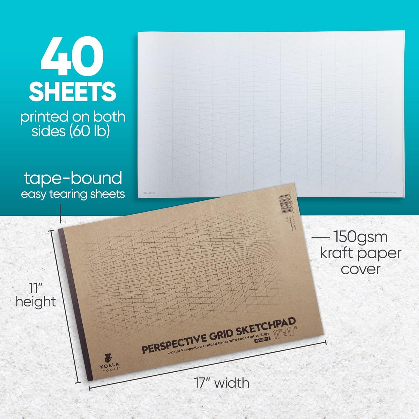 Koala Tools | Drawing Perspective (1 and 2-Point) Large Sketch Pad (2 Point - 11 x 17)