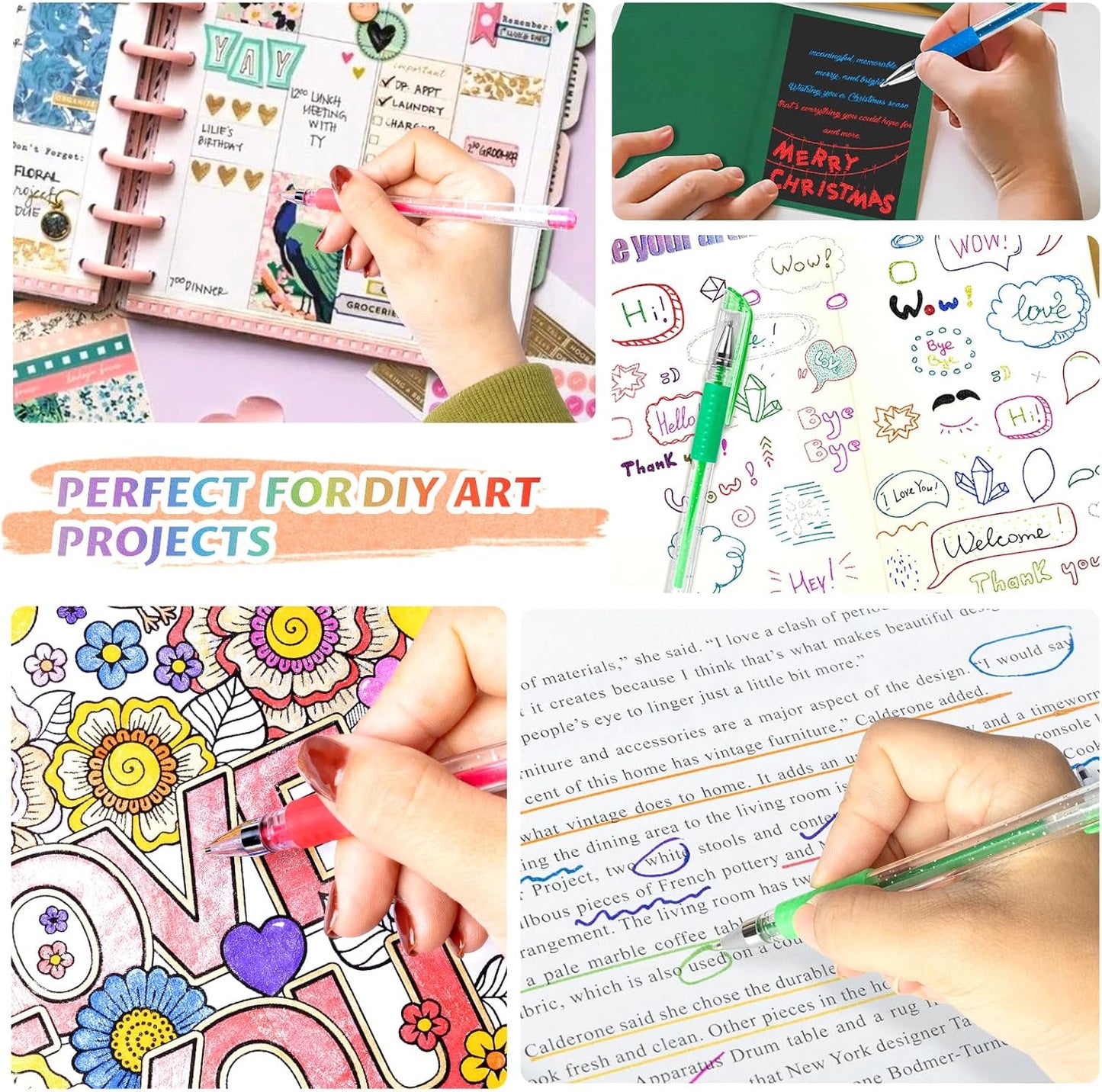 Glitter Gel Pens with Case for Adult Coloring Books, 100 Color Glitter Pen Set 30% More Ink Neon Glitter Gel Marker for Journaling Crafting Doodling Drawing