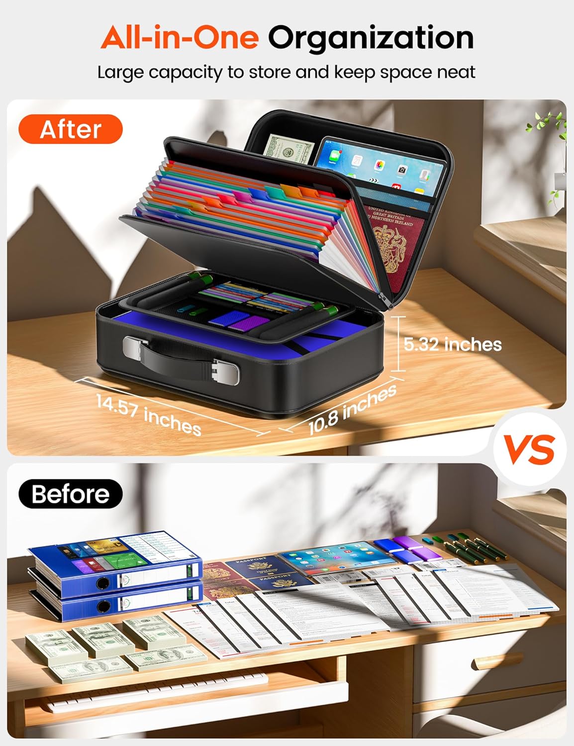 Fireproof Document Box, Fire Proof Safe Boxes for Documents, Important Document Organizer with Lock, Fireproof Waterproof Document Storage Bag for Important Documents, Files and More