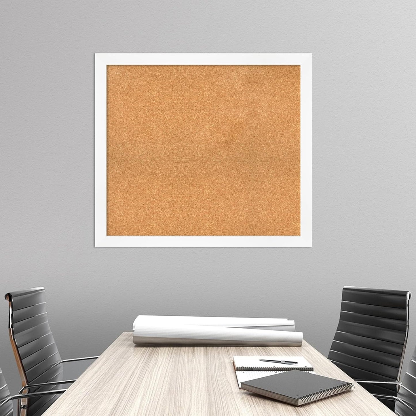Amanti Art Natural Cork Board for Wall, 33x37 Vision Board with White Frame, Large Corkboard Office Decor for Home Organization, Modern Corkboard Pinboard to Display Items for Home Organization in
