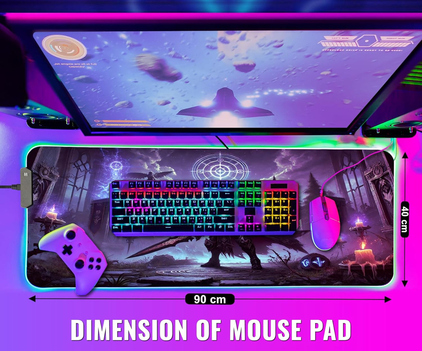 Gaming Mouse Pad - Desk Mat Gaming Mouse Pad , Medium Extra Large Extended Big Long Huge XL XXL and XXXL RGB LED Light Mousepad For a Computer , PC Mats Mousepads Frozen Warlord