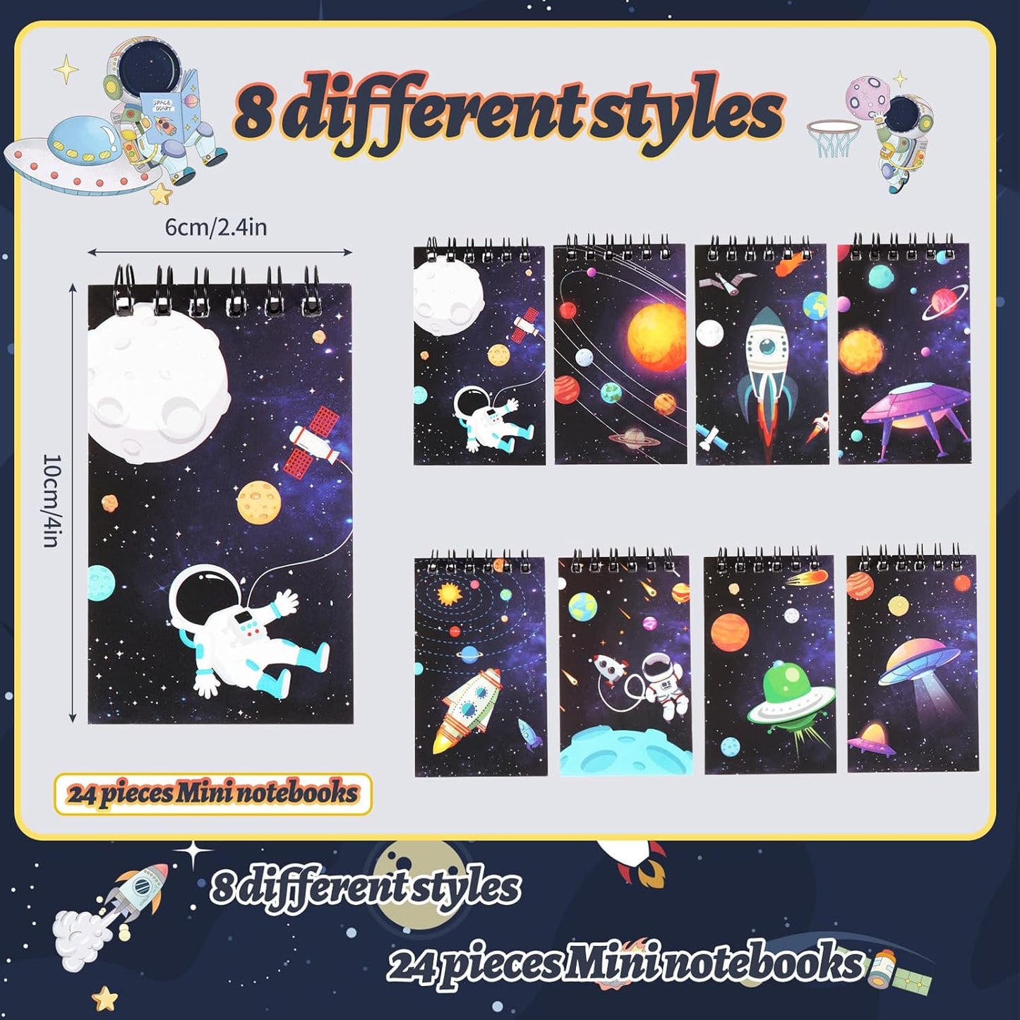 Kolewo4ever 148 Pieces Outer Space Theme Stationery Set:100 Space Pencils Astronaut Pencils 24 Planet Rocket Mini Spiral Notepad Memo Pad 24 Space Ship Metal Charms Bookmarks