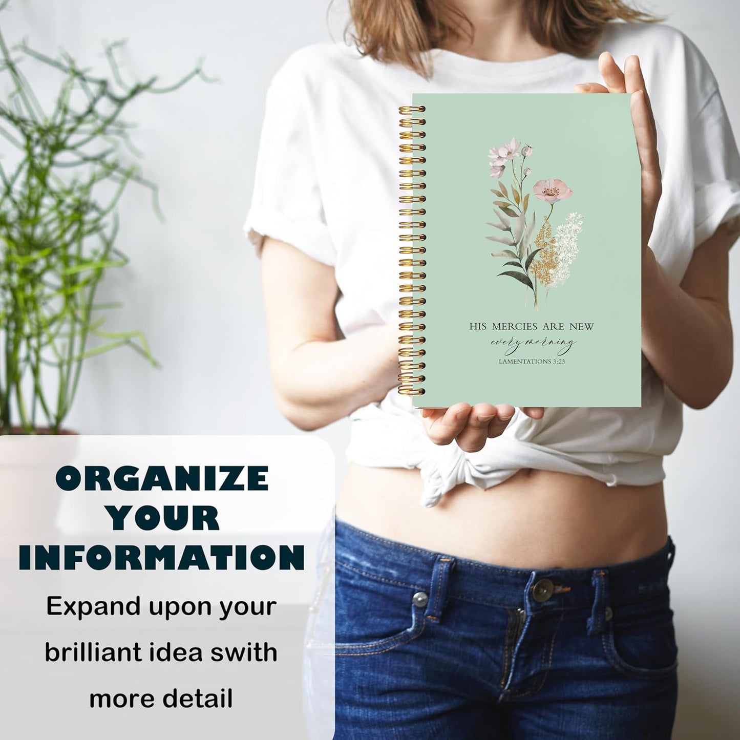 BearCake Green Bible Christian Journals Floral Notebooks for Women Note Taking,Prayer Journal for Women, His Mercies are New Every Morning,Bible Study Journal for Women 5.5x8.3