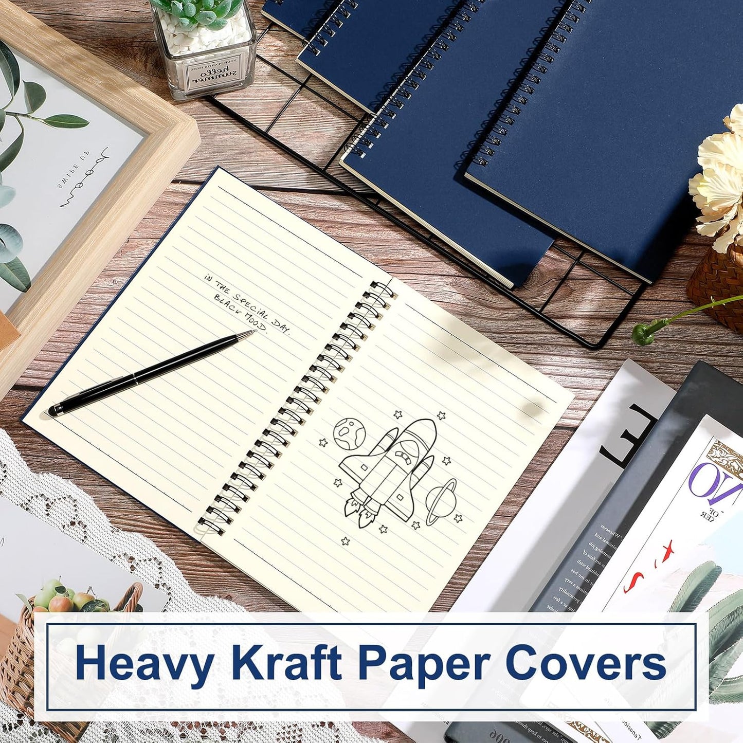 Yahenda Spiral Notebook Bulk A5 Journal Lined 8.3'' x 5.5'' Writing Composition Paper Small Notepad Subject Notebook for Students Office Business Back to School Supplies(Deep Blue,2 Pcs)