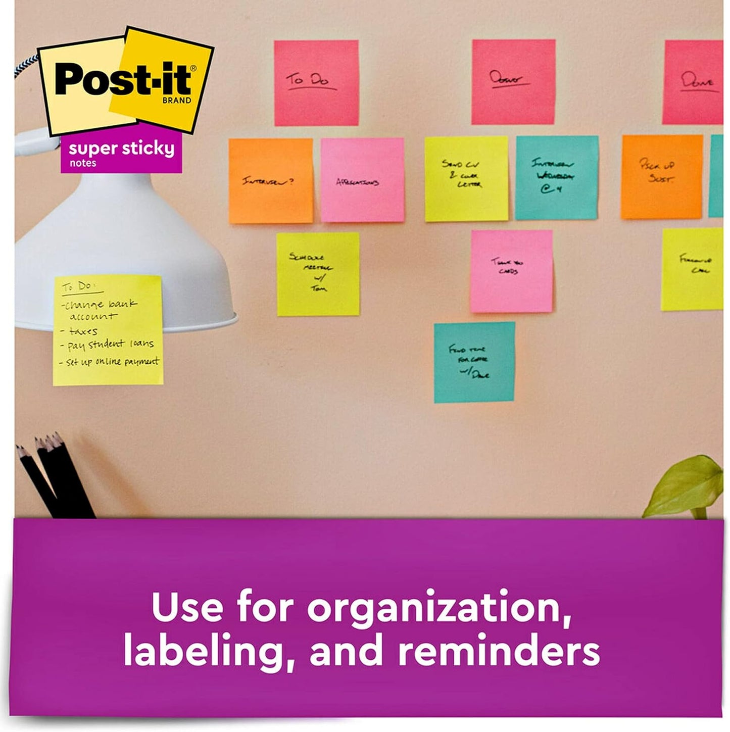 Post-it Super Sticky Notes, Assorted Bright Colors, 3x3 in, 15 Pads/Pack, 45 Sheets/Pad, 2X The Sticking Power, Recyclable, Multi-Color