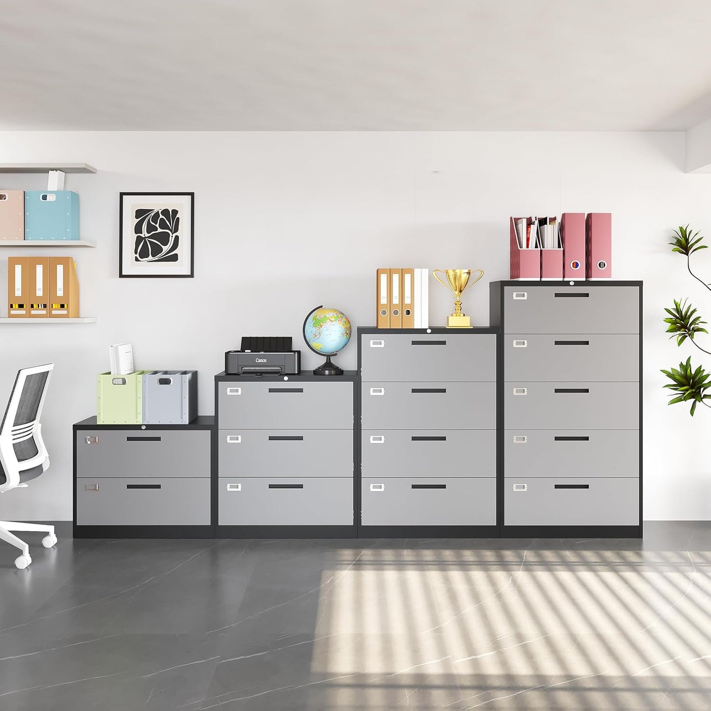 3 Drawer Lateral File Cabinet with Lock, Metal Steel Filling Cabinets for Home Office, Gray Lockable Storage Cabinet for Hanging Files Letter/Legal/F4/A4 Size-Assembly Required