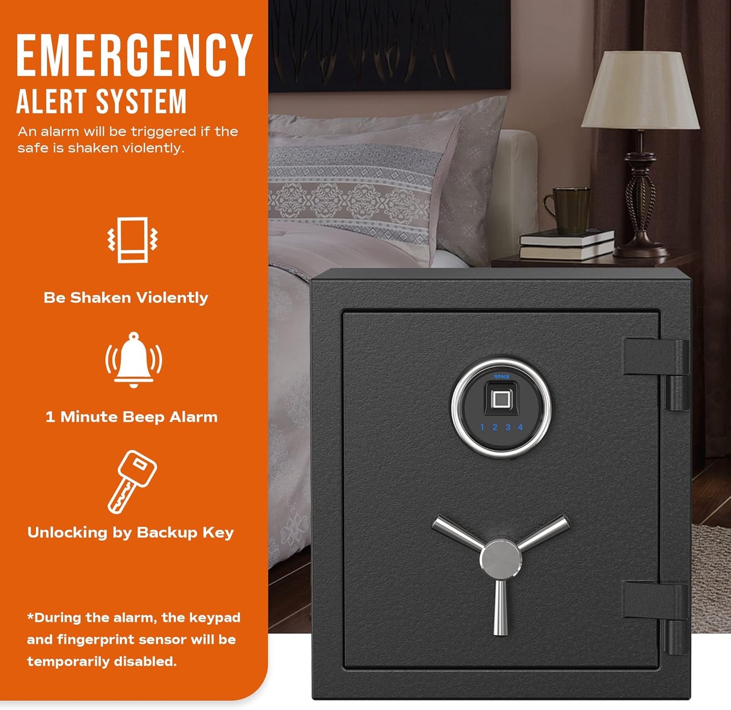 RPNB Deluxe Biometric Fireproof Safe Box,Digital Fingerprint Fireproof Waterproof Safe with Touch Screen,Removable Shelf and 3 Spoke Handle,Home Safes for Cash Documents Jewelry,0.84 Cubic Feet