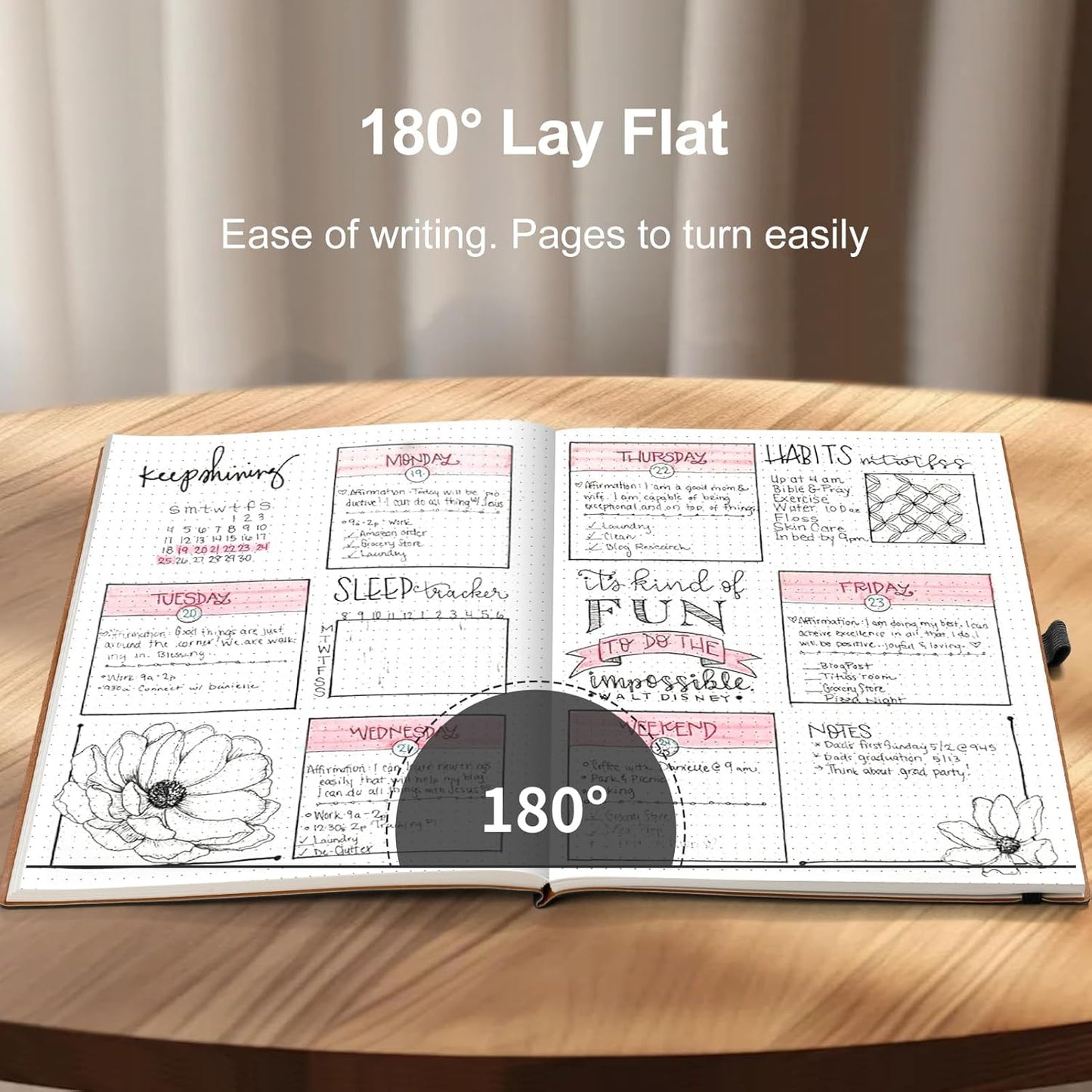 AHGXG Bullet Dotted Journal - Dot Grid Notebook Journal, 120 GSM Thick Acid-Free Paper, Large B5 Dotted Notebook 96 Pages, Leather Softcover, Inner Pocket, Journal Stencil, 7.6'' X 10'' - Black