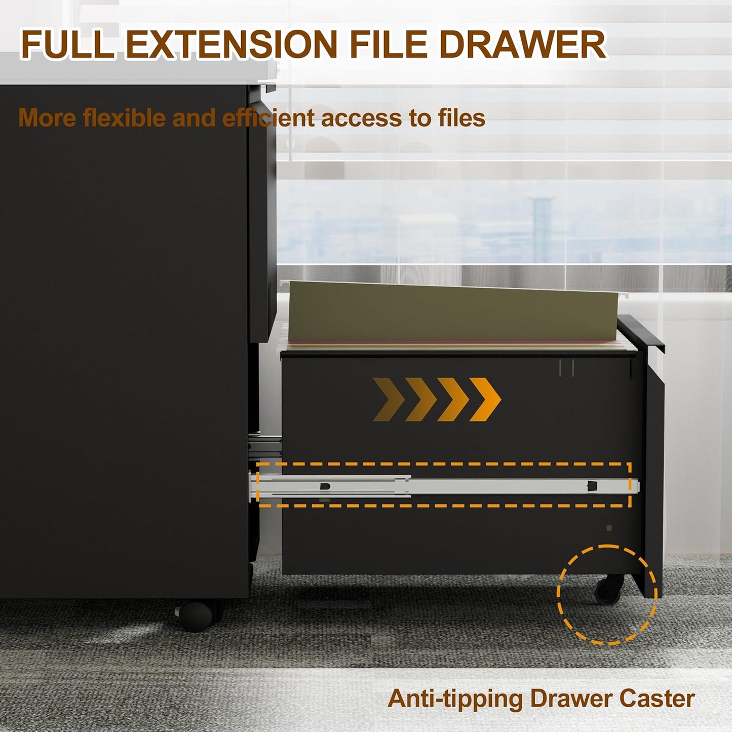 Metal Mobile File Cabinet with Lock and 4 Keys - Fully Assembled, Under Office Desk 2 Drawers Filing Cabinet for Home Office with Anti-tilt Wheels, A4/Legal/Letter Hanging File Drawers