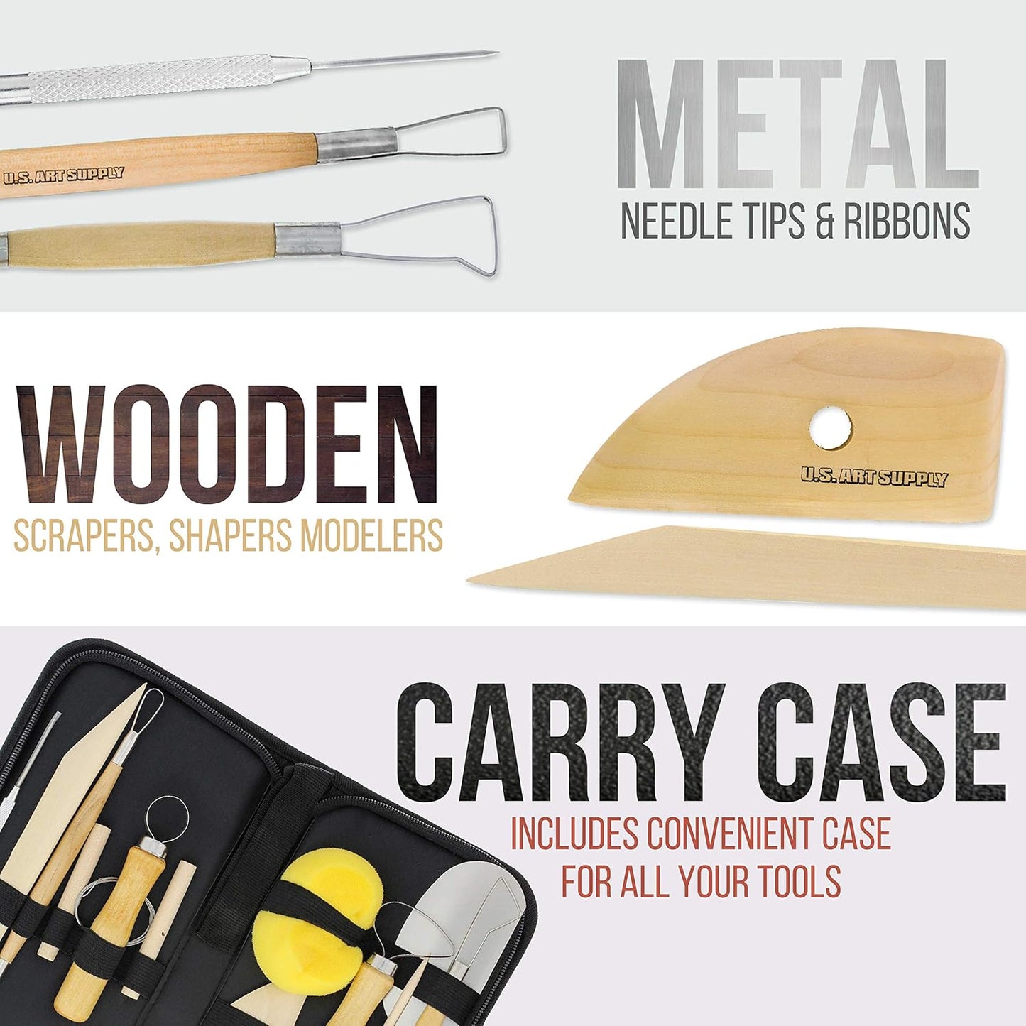 U.S. Art Supply Pottery & Clay Tools Set (12-Piece) - Includes Pottery Tools, Canvas Case for Sculpting, Ceramics, and Easy Storage & Transport