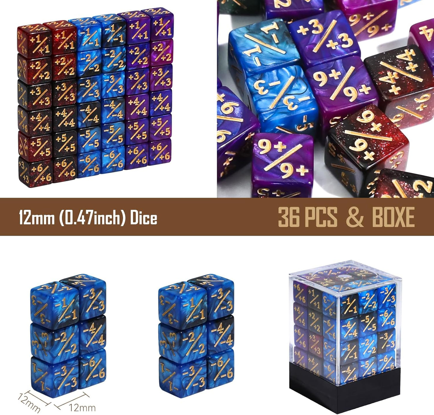 36PCS 12mm MTG Life Counters Dice Set with Box, Small MTG Tokens Loyalty 6 Sided Mini Dice Set, Compatible with TCG CCG Magic Card Gaming Accessories